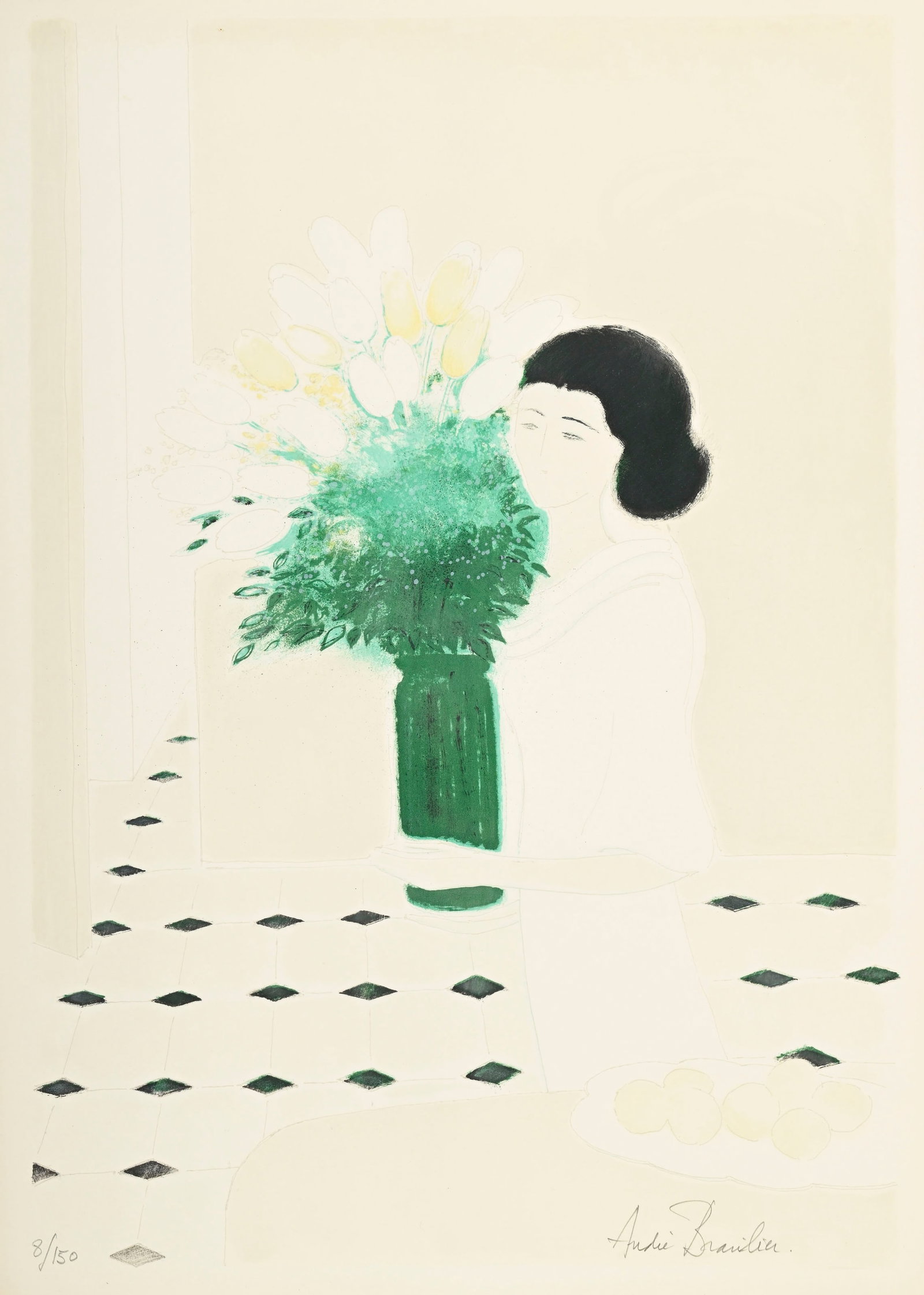 André Brasilier (1929), d'après, Jeune femme au bouquet de fleurs et Jeune femme sur un ba - 3
