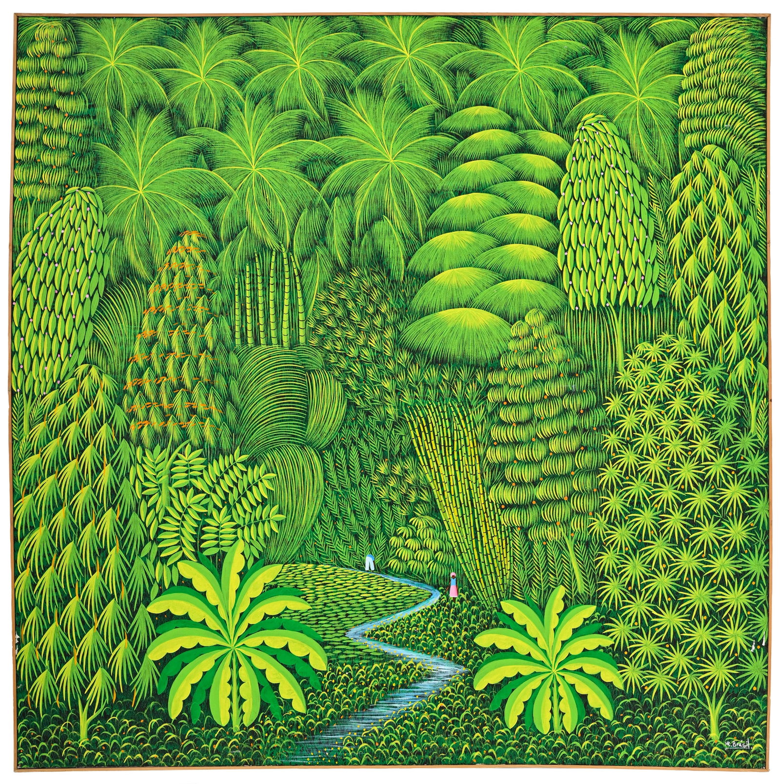Henri Robert Brésil (1952-1999), Ruisseau serpentant dans la forêt tropicale, huile sur to - 2