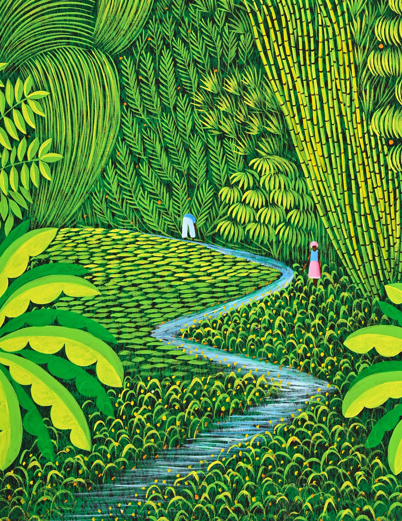 Henri Robert Brésil (1952-1999), Ruisseau serpentant dans la forêt tropicale, huile sur to - 3