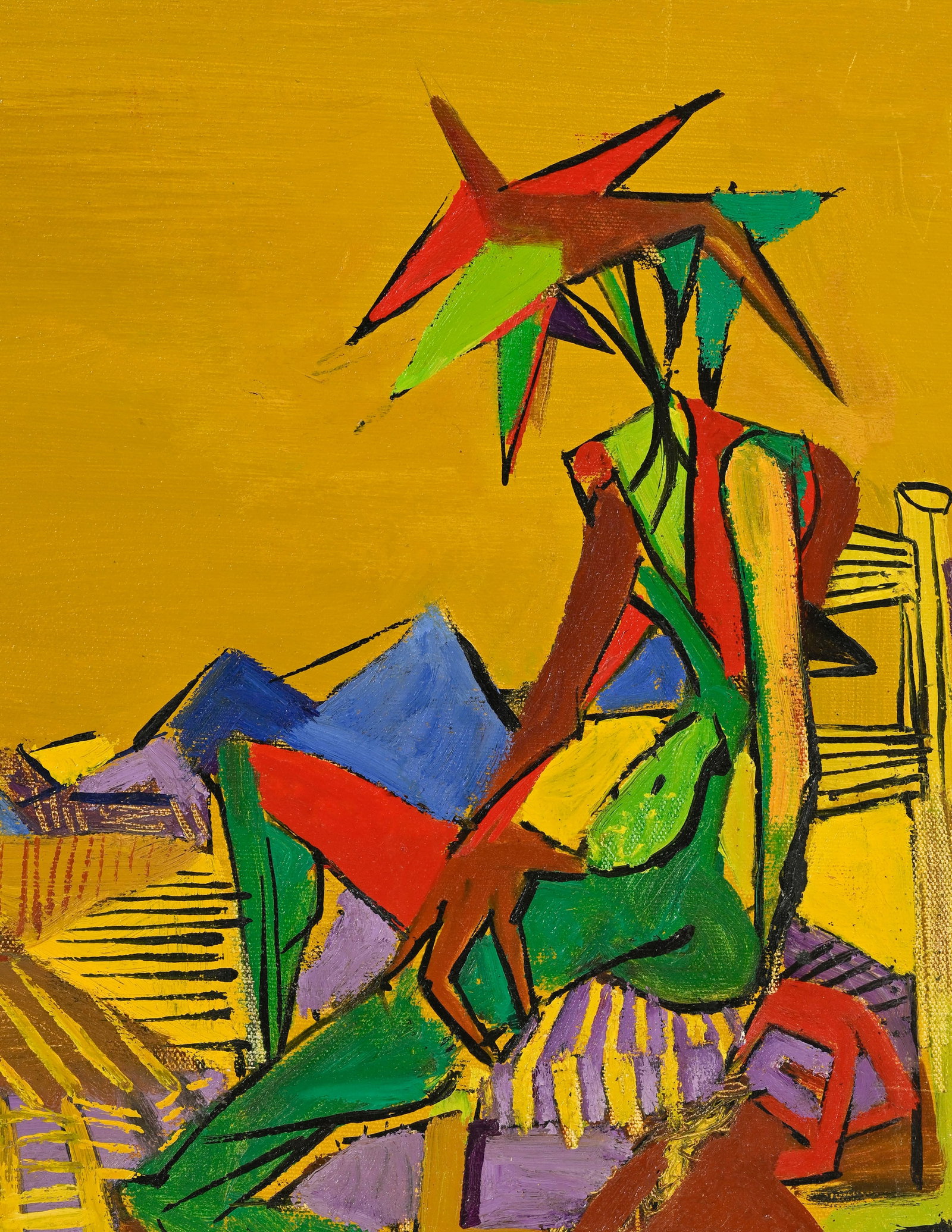 Michel Cadoret (1912-1985), "Le masque", 1950, huile sur toile, tampon d'atelier, 45,5x35,5 cm - 3
