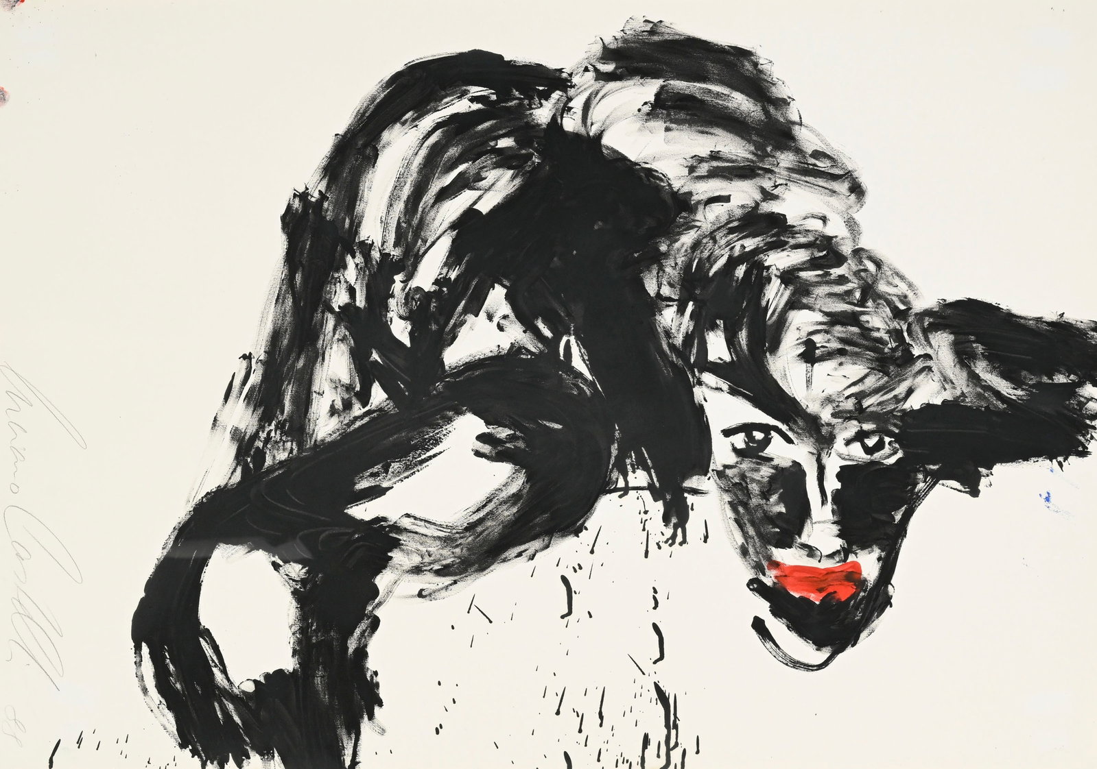 Luciano Castelli (1951), "Selbstportrait", 1988, huile sur papier, signée et datée, 70x100: Luciano Castelli (1951), "Selbstportrait", 1988, huile sur papier, signée et datée, 70x100 cm Au verso: étiquettes de la Galerie Eric Franck, Genève, réf. C 1369