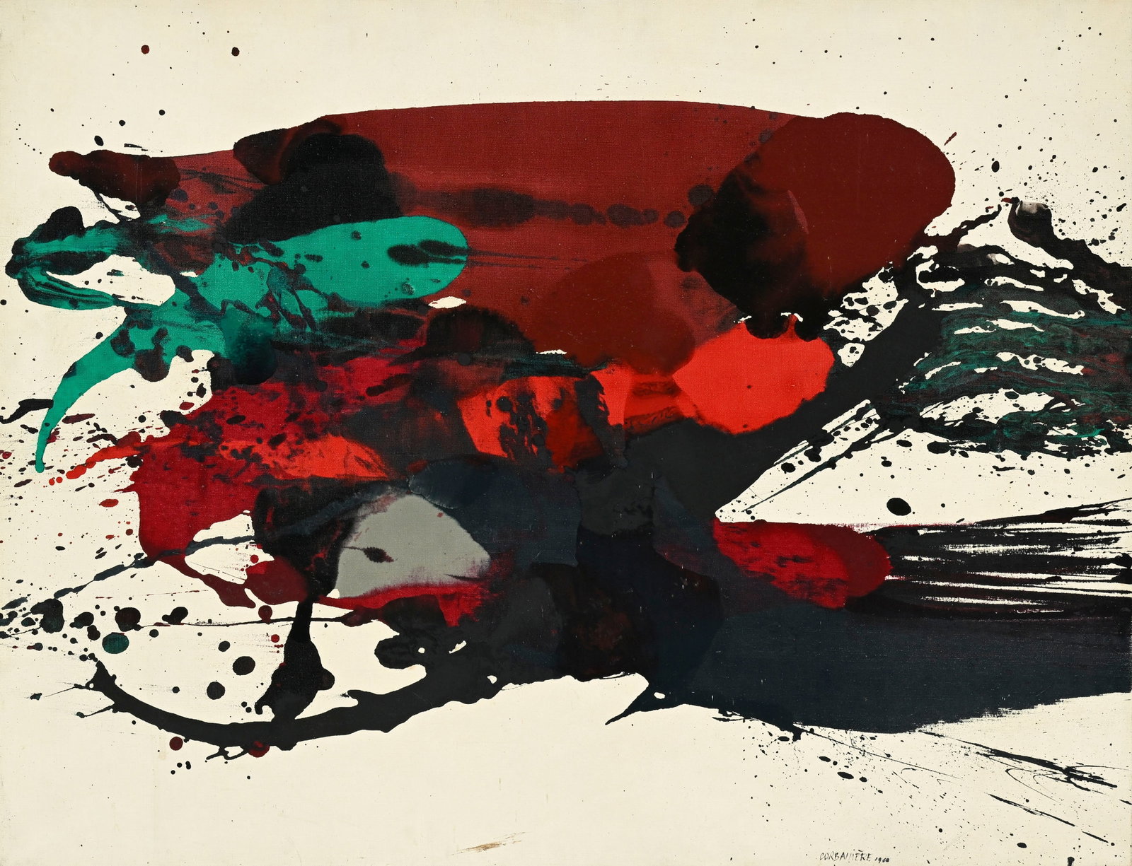Yves Corbassière (1925-2020), Composition abstraite, 1960, huile sur toile, signée et dat&: Yves Corbassière (1925-2020), Composition abstraite, 1960, huile sur toile, signée et datée, contresignée, contredatée et située "Megève" au verso, 90x116 cm