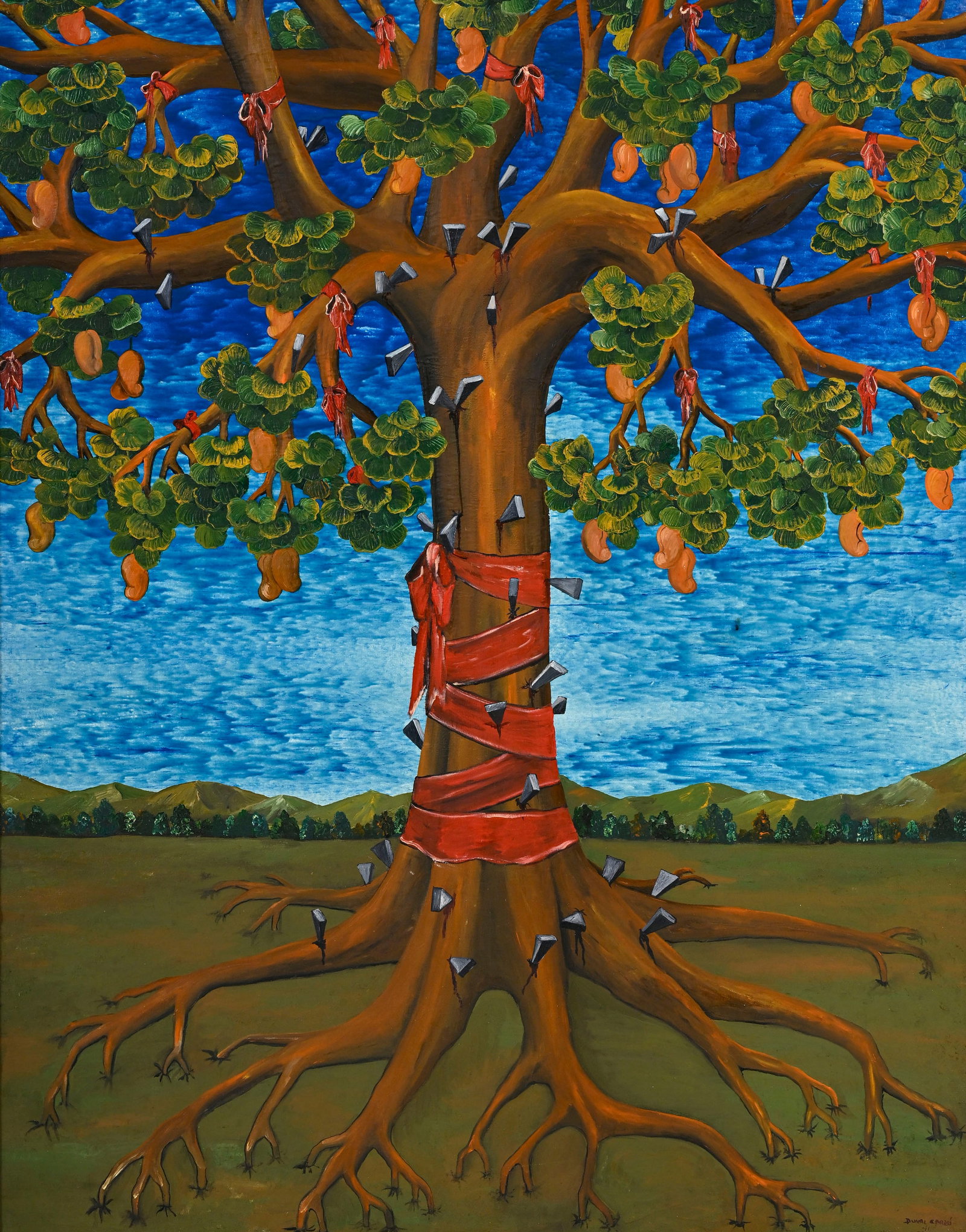 Édouard Duval-Carrié (1954), Arbre déraciné, 1991, huile sur toile, signée,: Édouard Duval-Carrié (1954), Arbre déraciné, 1991, huile sur toile, signée, datée et située "Paris", 146x114 cm Condition Dégâts/réparations sur le