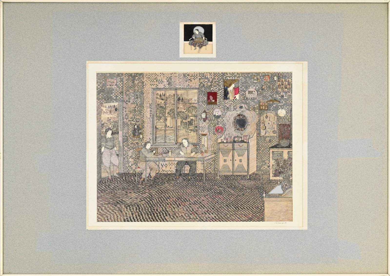 Claude Hermann (1948), Scène de vie à la cuisine, 1974, technique mixte et collage sur pap - 2