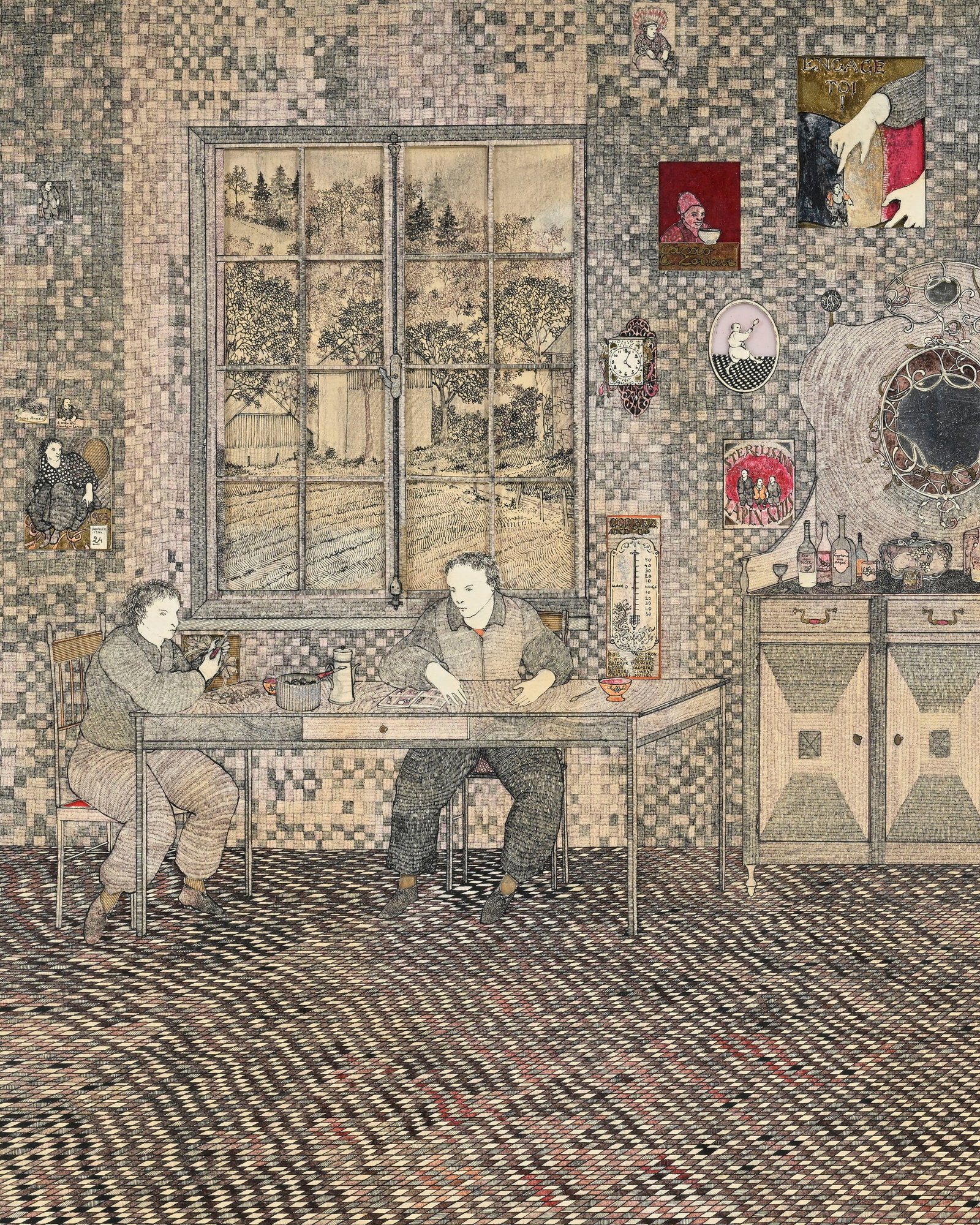 Claude Hermann (1948), Scène de vie à la cuisine, 1974, technique mixte et collage sur pap - 4