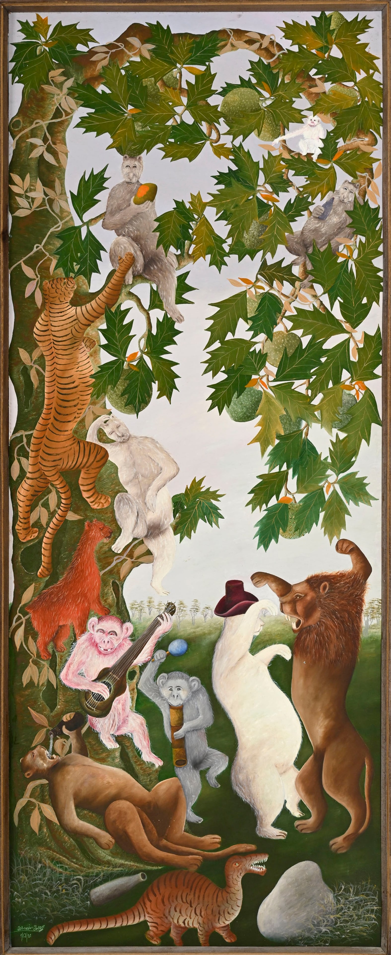 Jasmin Joseph (1924-2005), "Festivité du roi des animaux", 1981, huile sur isorel, signée  - 2