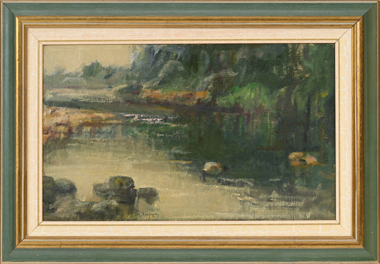 Theodoros Lazaris (1882-1978), Au bord de l'eau, huile sur isorel, signée, 34x56,5 cm - 2
