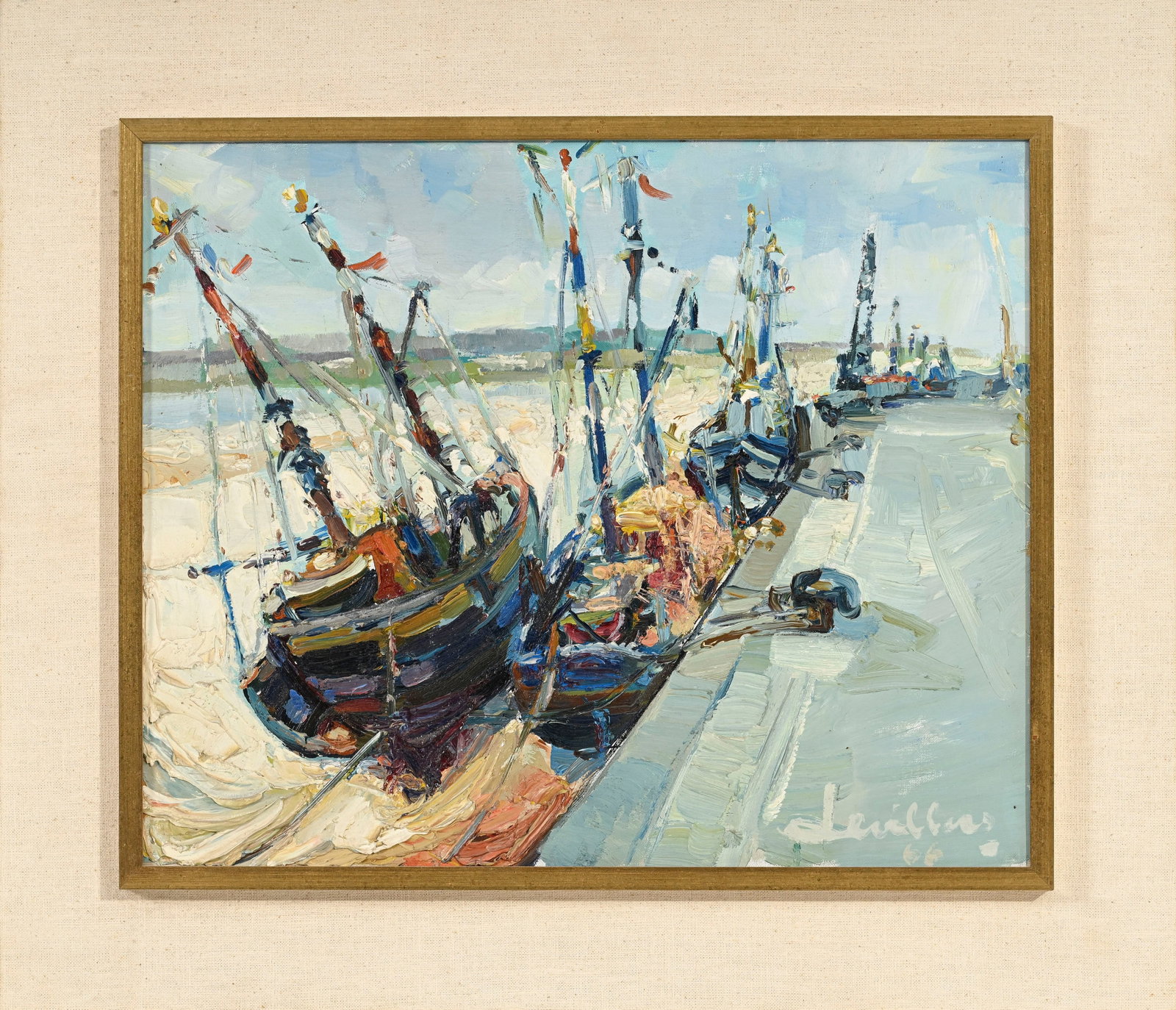 Levillers (XX), Port d'Etaples, 1966, huile sur toile, signée et datée, contredatée e - 2