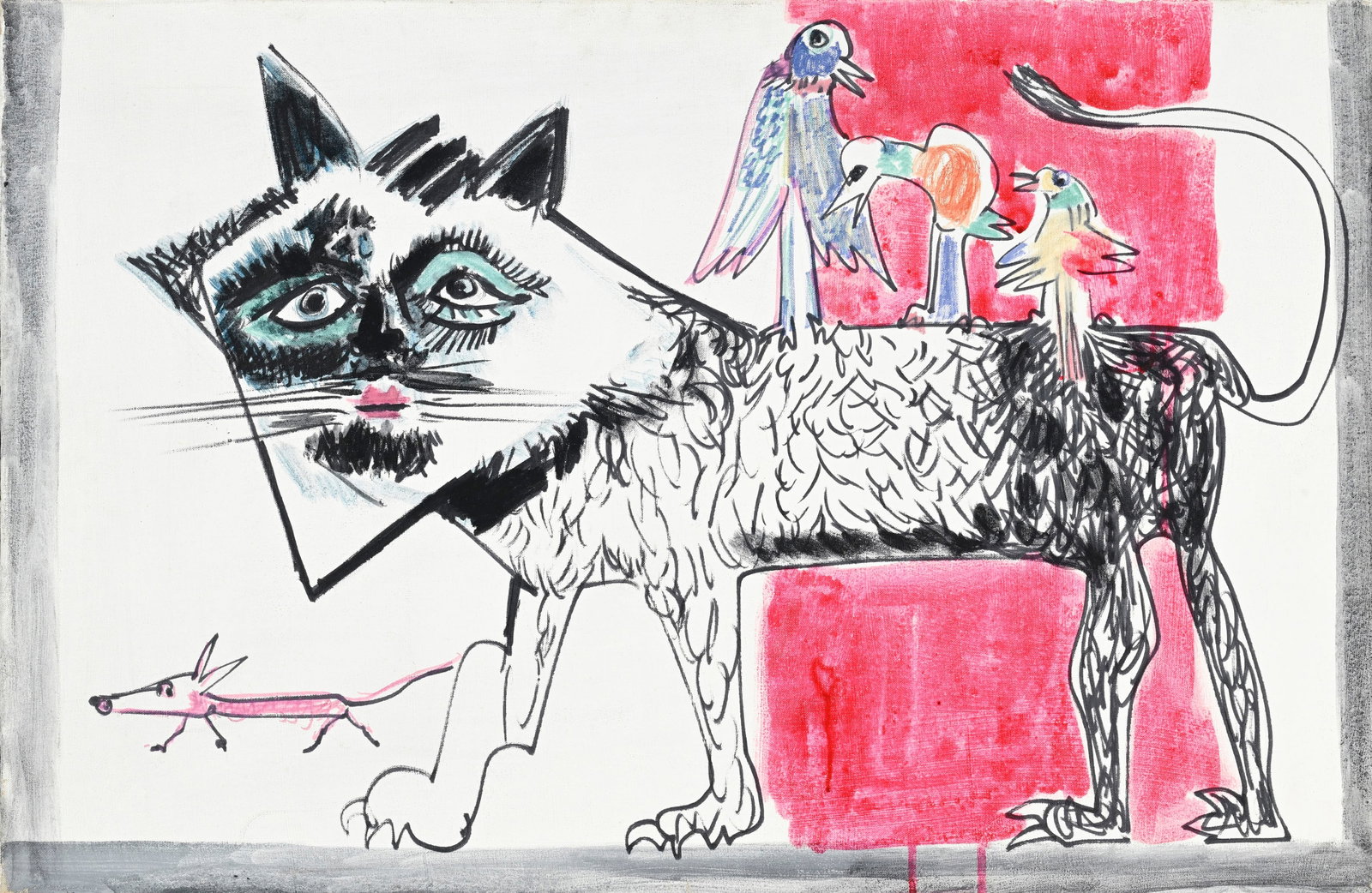 Bernard Lorjou (1908-1986), "Les animaux en paix", acrylique sur toile, 60x91,5 cm Provenance: : Bernard Lorjou (1908-1986), "Les animaux en paix", acrylique sur toile, 60x91,5 cm Provenance: Collection Famille Nicolas, France; Millon, Paris, le 07.04.2022, lot 66; Collection privée, Suisse