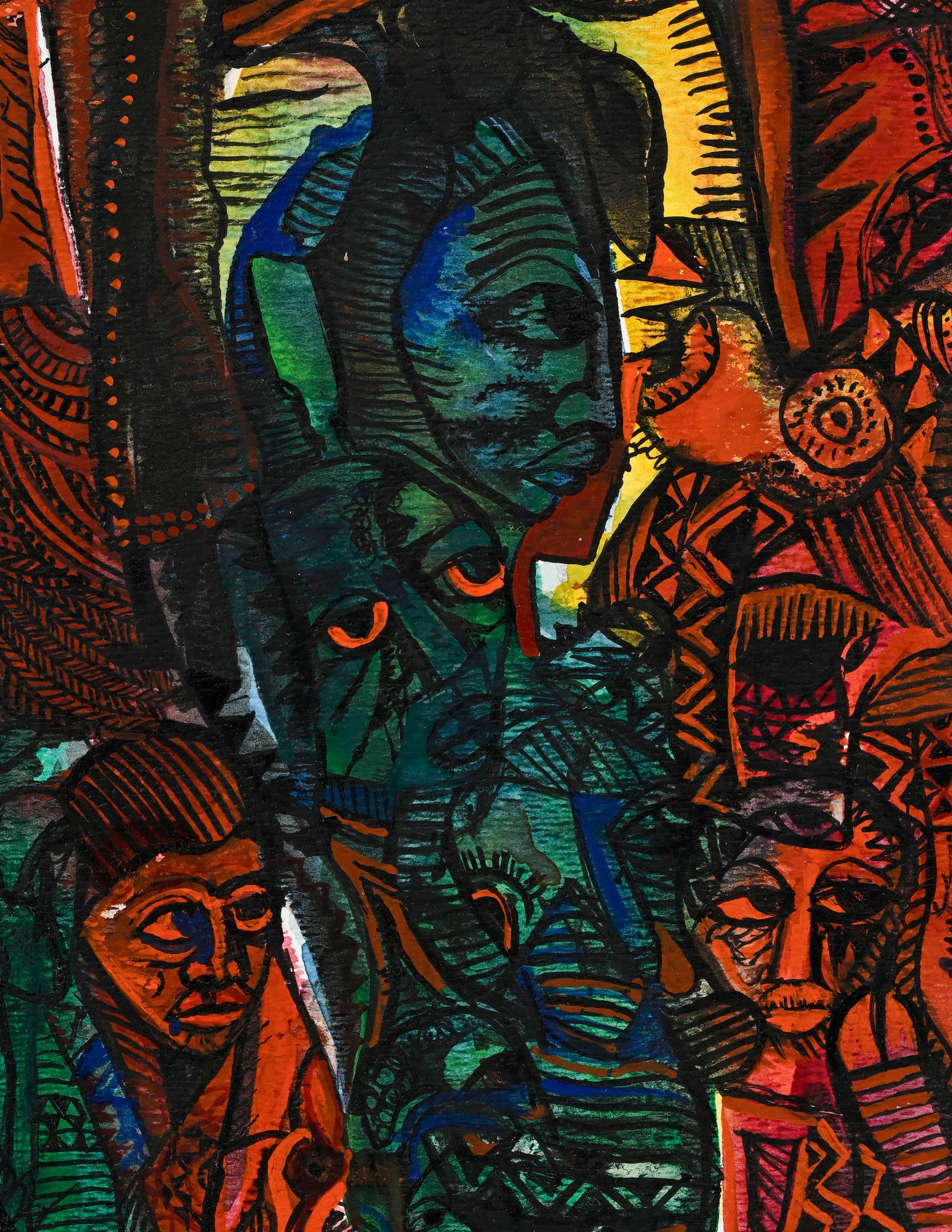 Malangatana (1936-2011), Personnages, 1993, aquarelle, gouache et encre de Chine sur papier, sign - 3