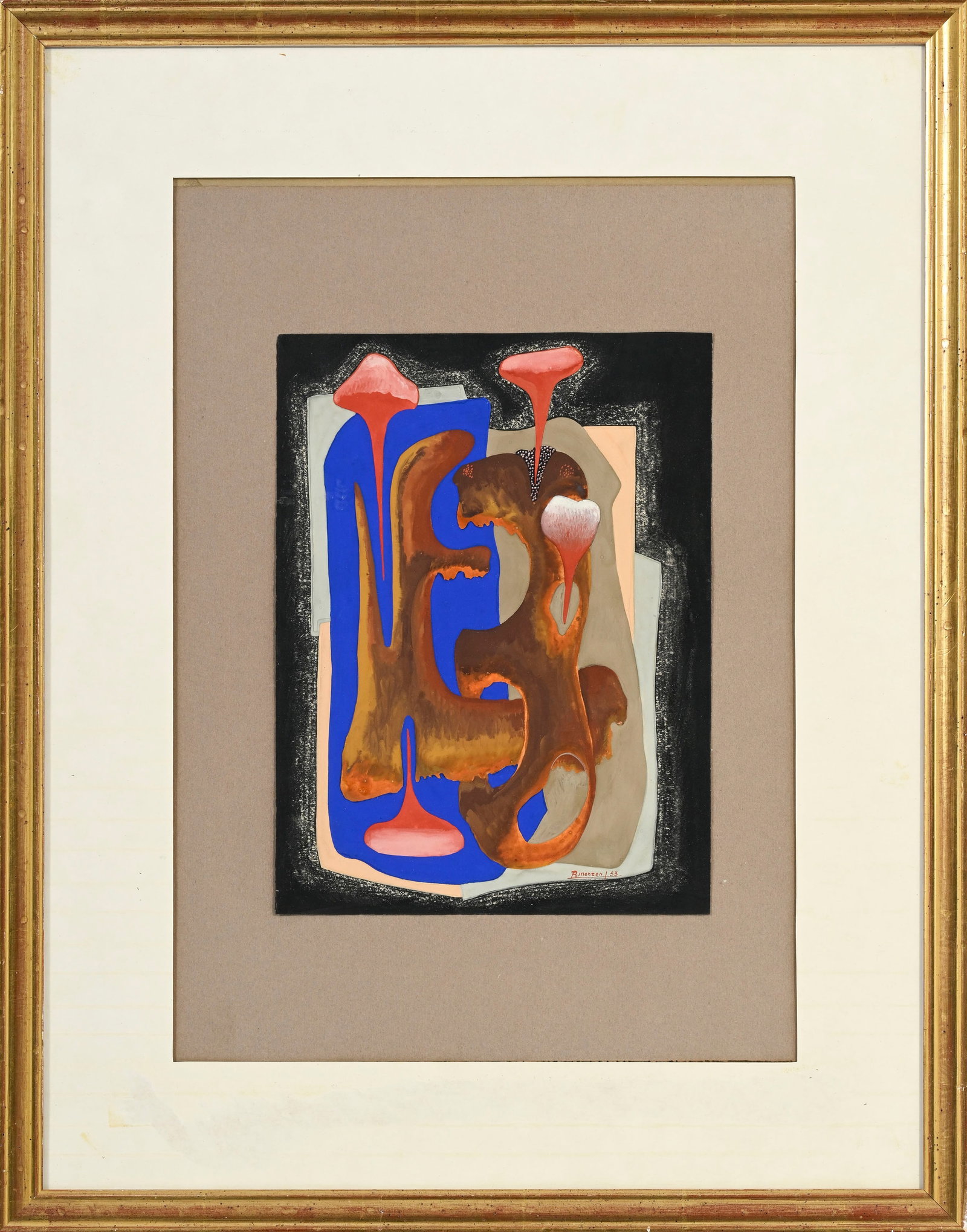 Felo Monzón (1910-1989), Composition, 1953, gouache sur papier, signée et datée, 32,5 - 2