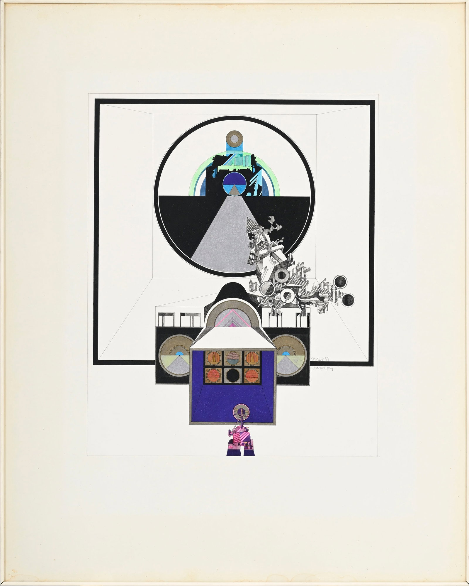 Nicolas (XX), "Les trains de nuit", 1969, technique mixte sur papier, signée, datée et tit - 2