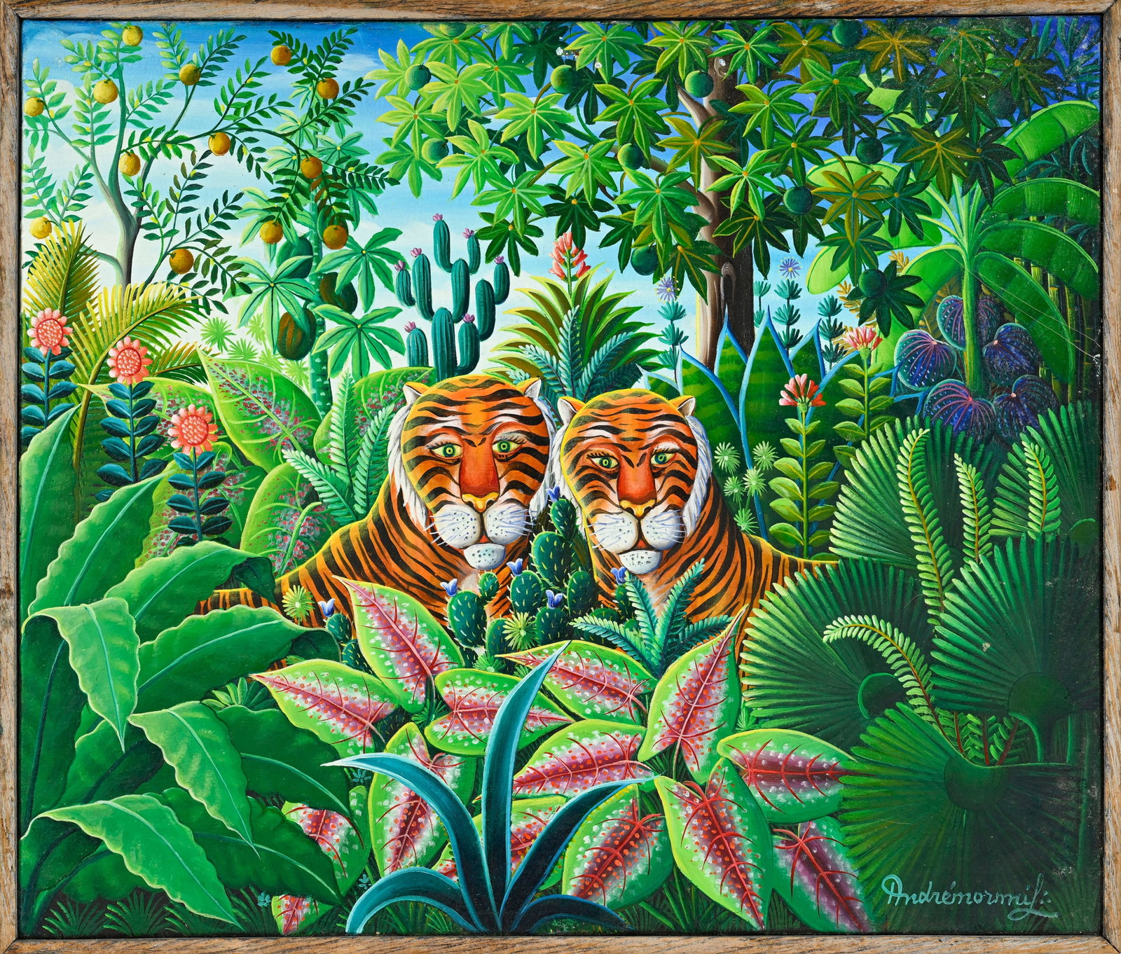 André Normil (1934-2014), Couple de tigres, acrylique sur toile, signée, 51x60,5 cm - 2