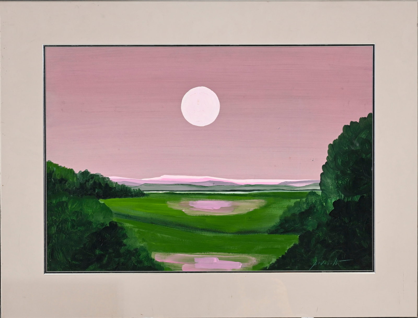 Cesare Peverelli (1922-2000), Levé de lune, huile sur isorel, signée, 49x71 cm - 2