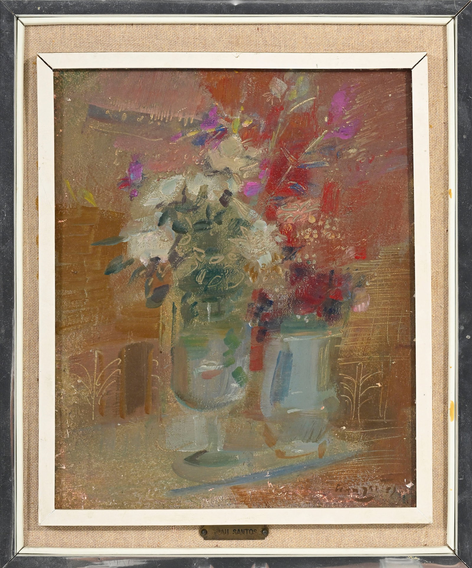 Julián Grau Santos (1937), Bouquet de fleurs, huile sur pavatex, signée, 27x21,5 cm - 2