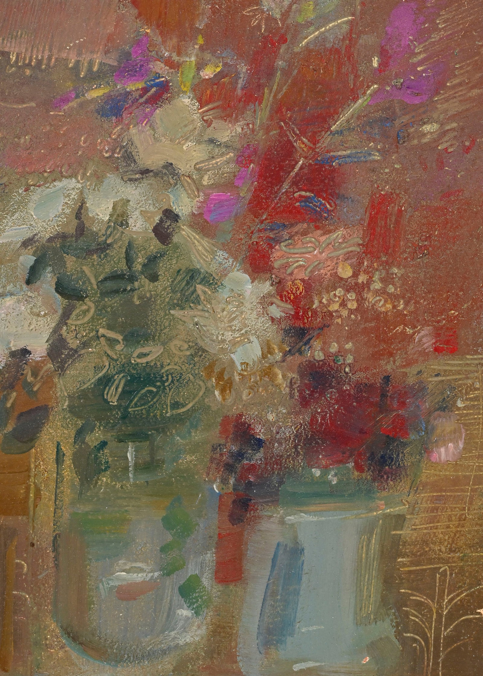 Julián Grau Santos (1937), Bouquet de fleurs, huile sur pavatex, signée, 27x21,5 cm - 3