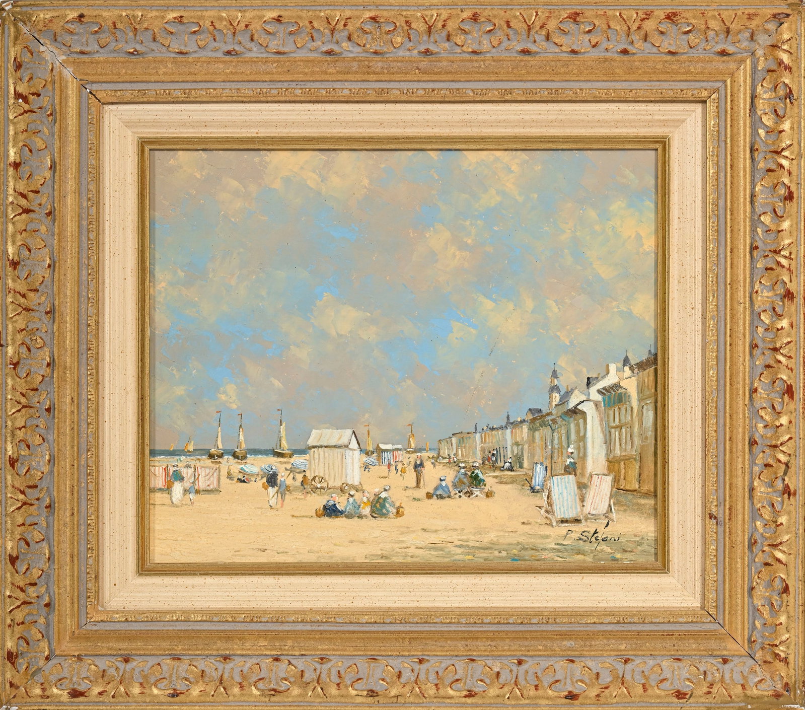 Pierre Stefani (1938), "La plage à marée basse", huile sur panneau, signée, tampon de - 2
