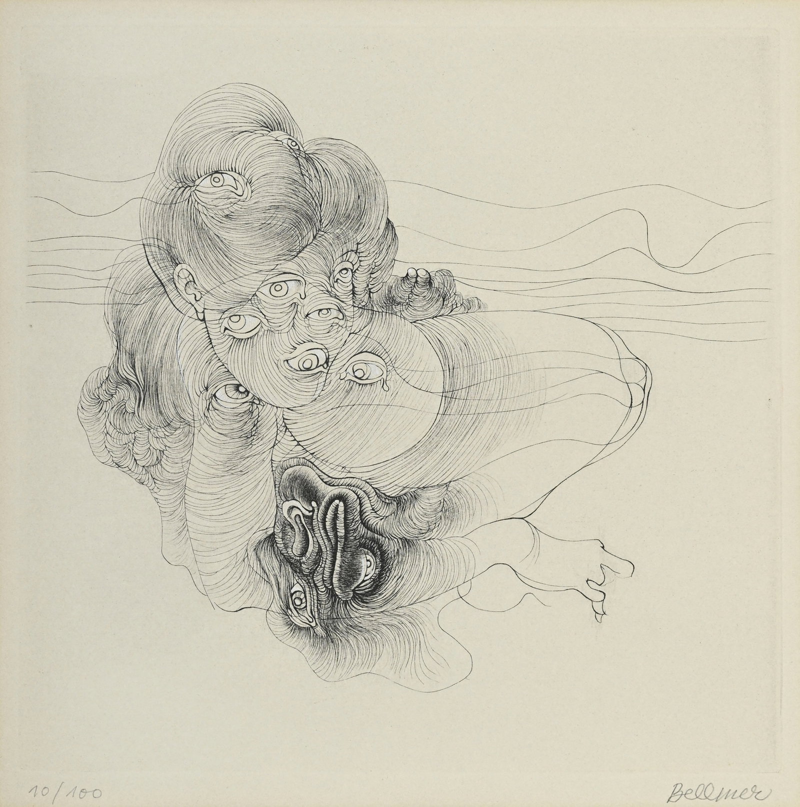 Hans Bellmer (1902-1975), "Les Yeux", eau-forte, signée et numérotée 10/100 au crayon: Hans Bellmer (1902-1975), "Les Yeux", eau-forte, signée et numérotée 10/100 au crayon, 23,5x24 cm Condition Encadrement : 45x45 cm