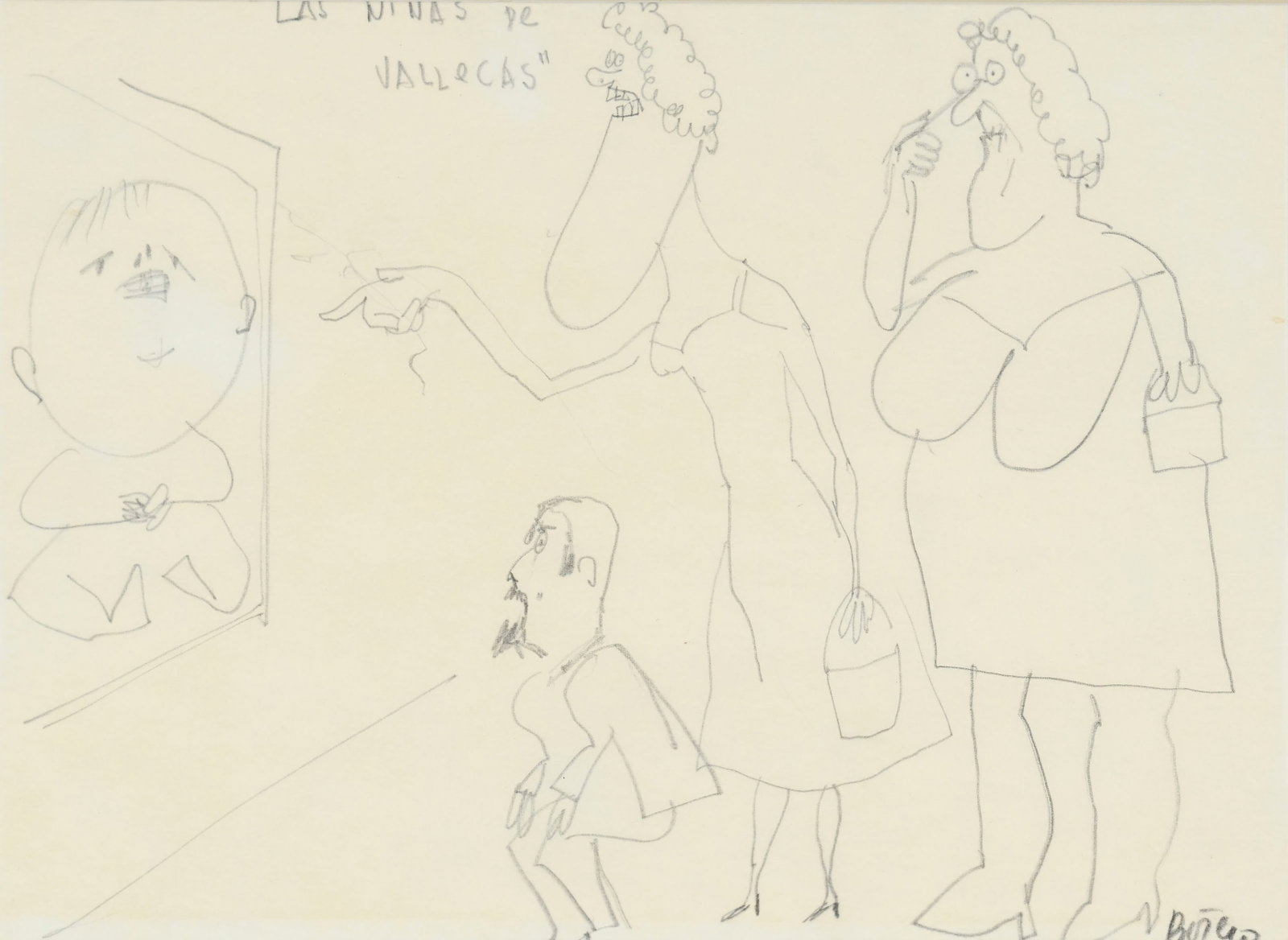 Fernando Botero (1932-2023), "Las Niñas de Vallecas", c. 1950, crayon de graphite sur papier ca: Fernando Botero (1932-2023), "Las Niñas de Vallecas", c. 1950, crayon de graphite sur papier calque, signé et titré, 21x27,5 cm Provenance: offert par l'artiste à Lucienne