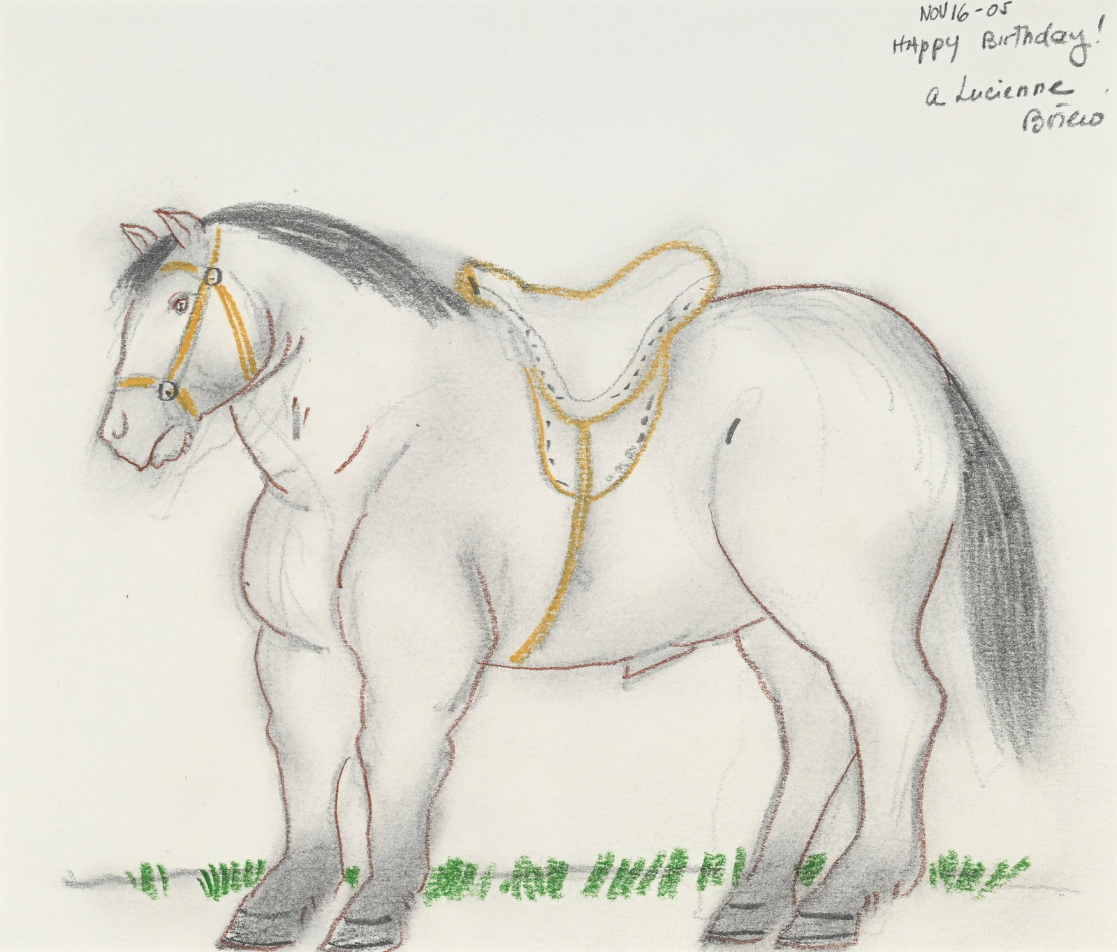 Fernando Botero (1932-2023), Cheval, crayon de graphite et pastel gras sur papier, signé, dat&#: Fernando Botero (1932-2023), Cheval, crayon de graphite et pastel gras sur papier, signé, daté "nov 16-05" et dédicacé "Happy birthday ! à Lucienne", 24,5x29 cm Provenance: