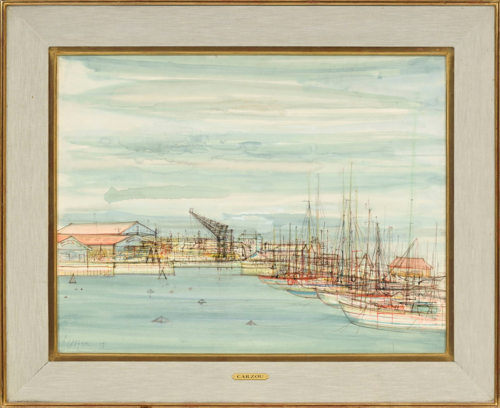 Jean Carzou (1907-2000), Scène de port, 1958, technique mixte (aquarelle, encre, gouache et cra - 2