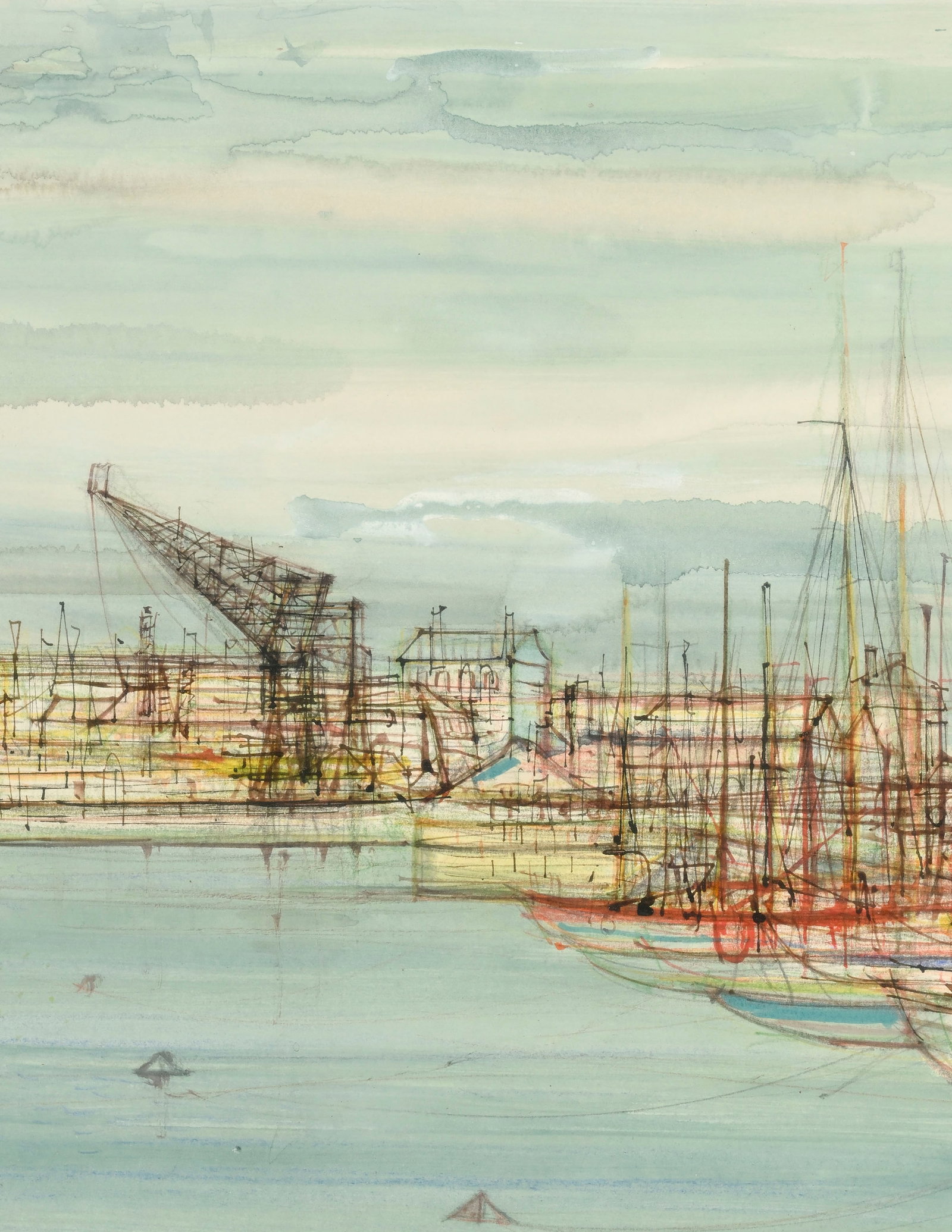 Jean Carzou (1907-2000), Scène de port, 1958, technique mixte (aquarelle, encre, gouache et cra - 3