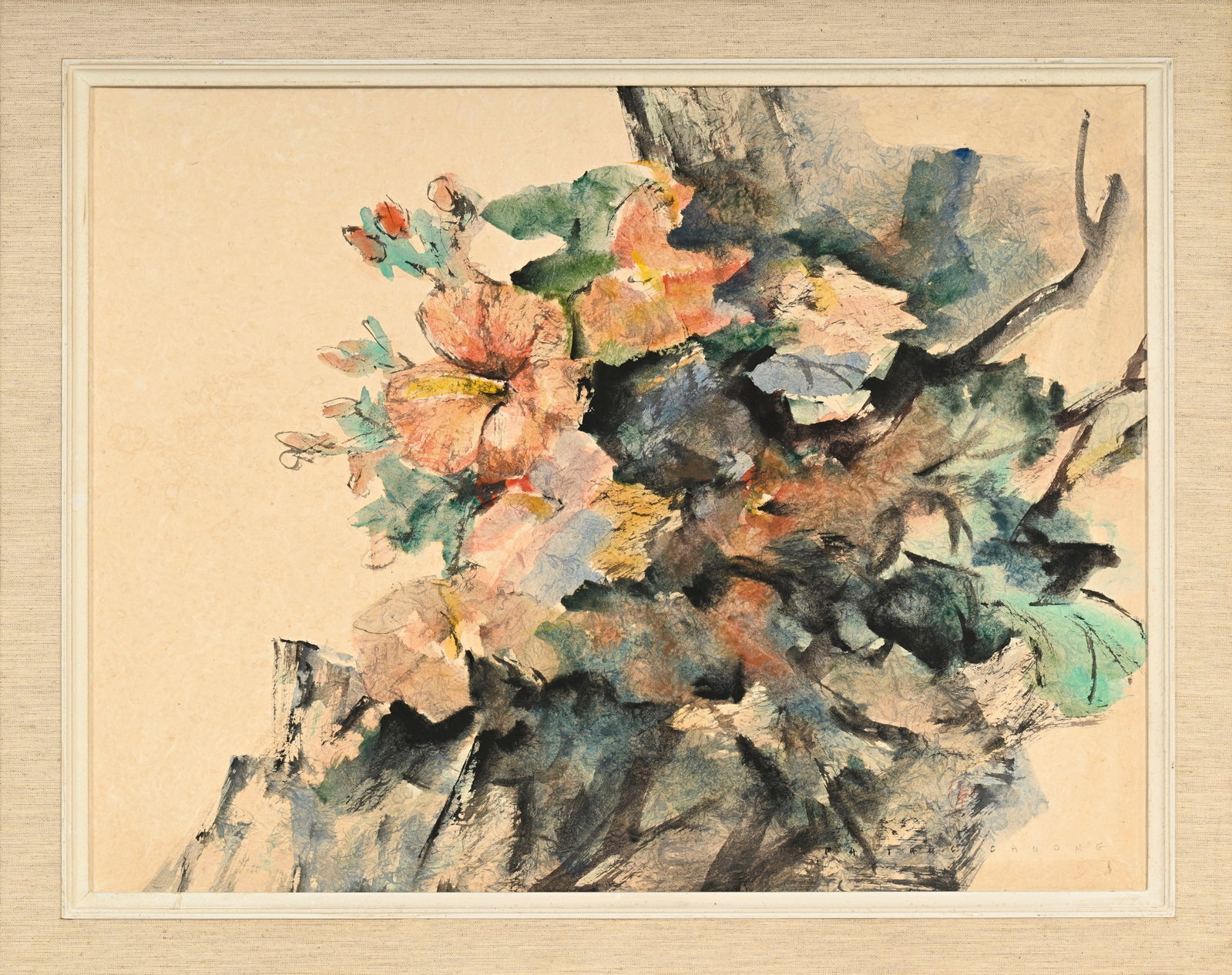 Pham Thuc Chuong (1918-1983), Hibiscus, aquarelle et encre de Chine sur papier Japon, signée, 5 - 2