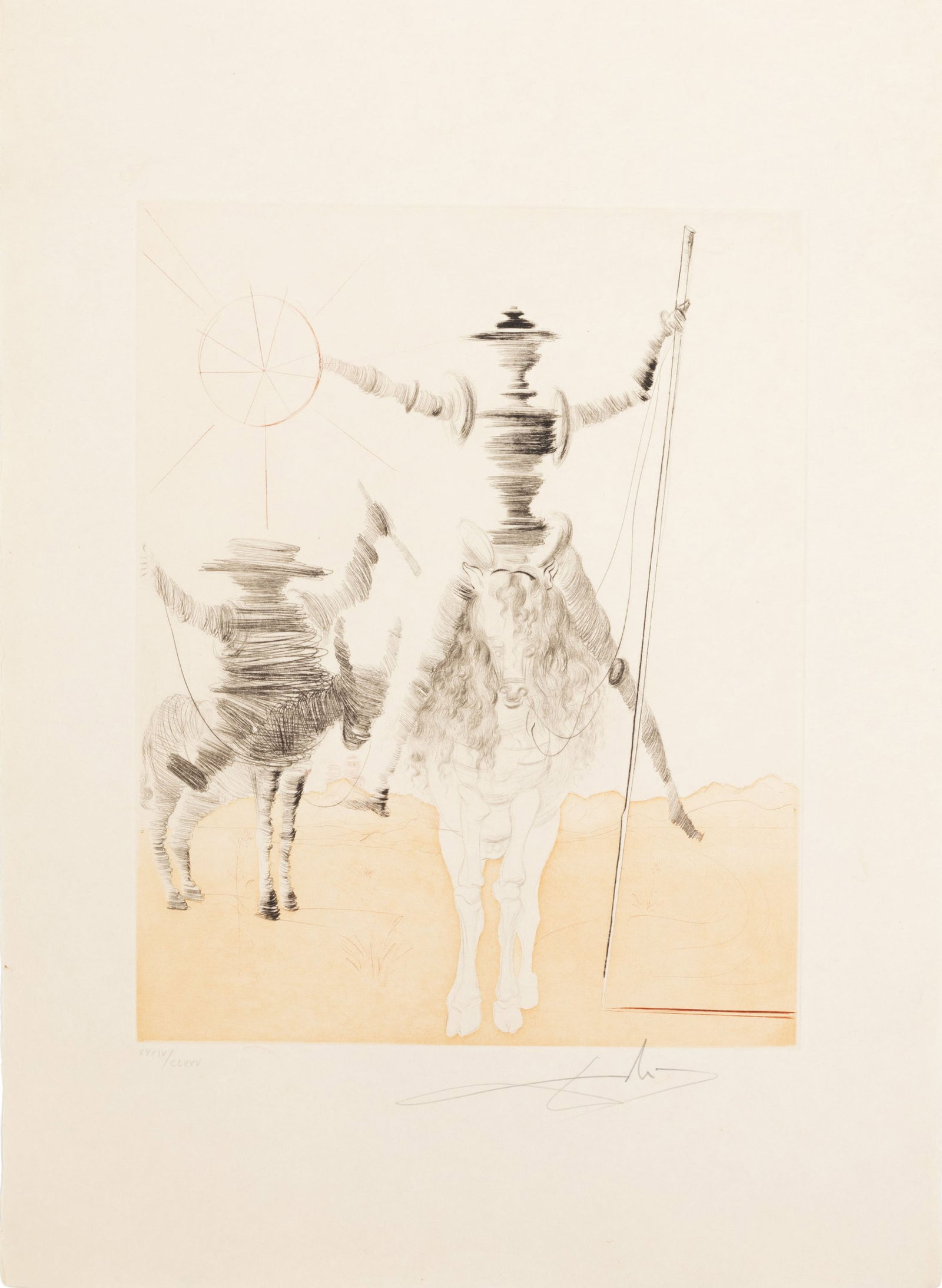 Salvador Dali (1904-1989), "Don Quichotte et Sancho Pança", 1980, pointe-sèche en couleurs - 2