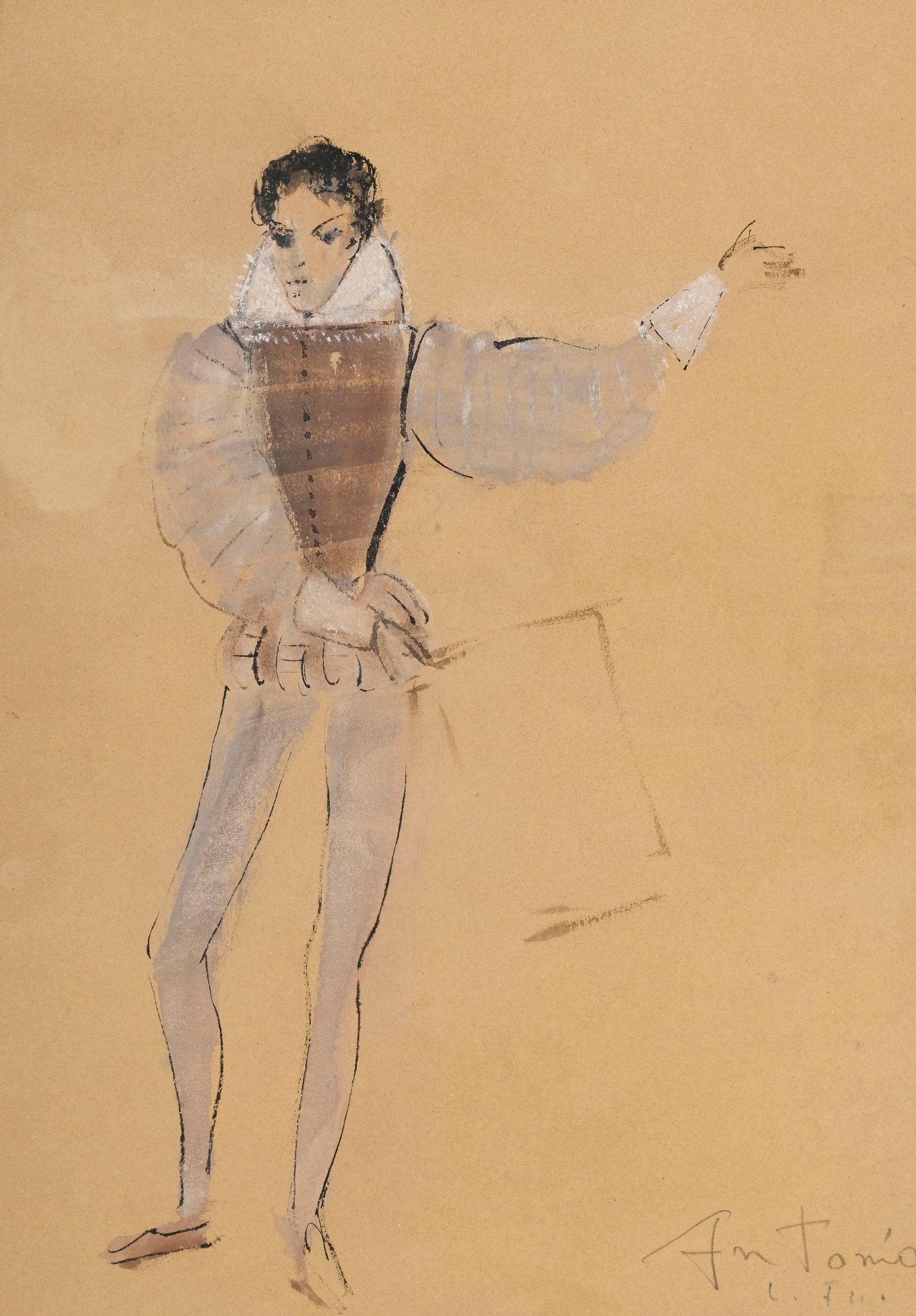 Leonor Fini (1907-1996), Projets de costumes, suite de 7 croquis à l'aquarelle, gouache, encre : Leonor Fini (1907-1996), Projets de costumes, suite de 7 croquis à l'aquarelle, gouache, encre et crayon sur papier, signés, certains annotés, de 32,5x22,5 à 36x25 cm (à vue,