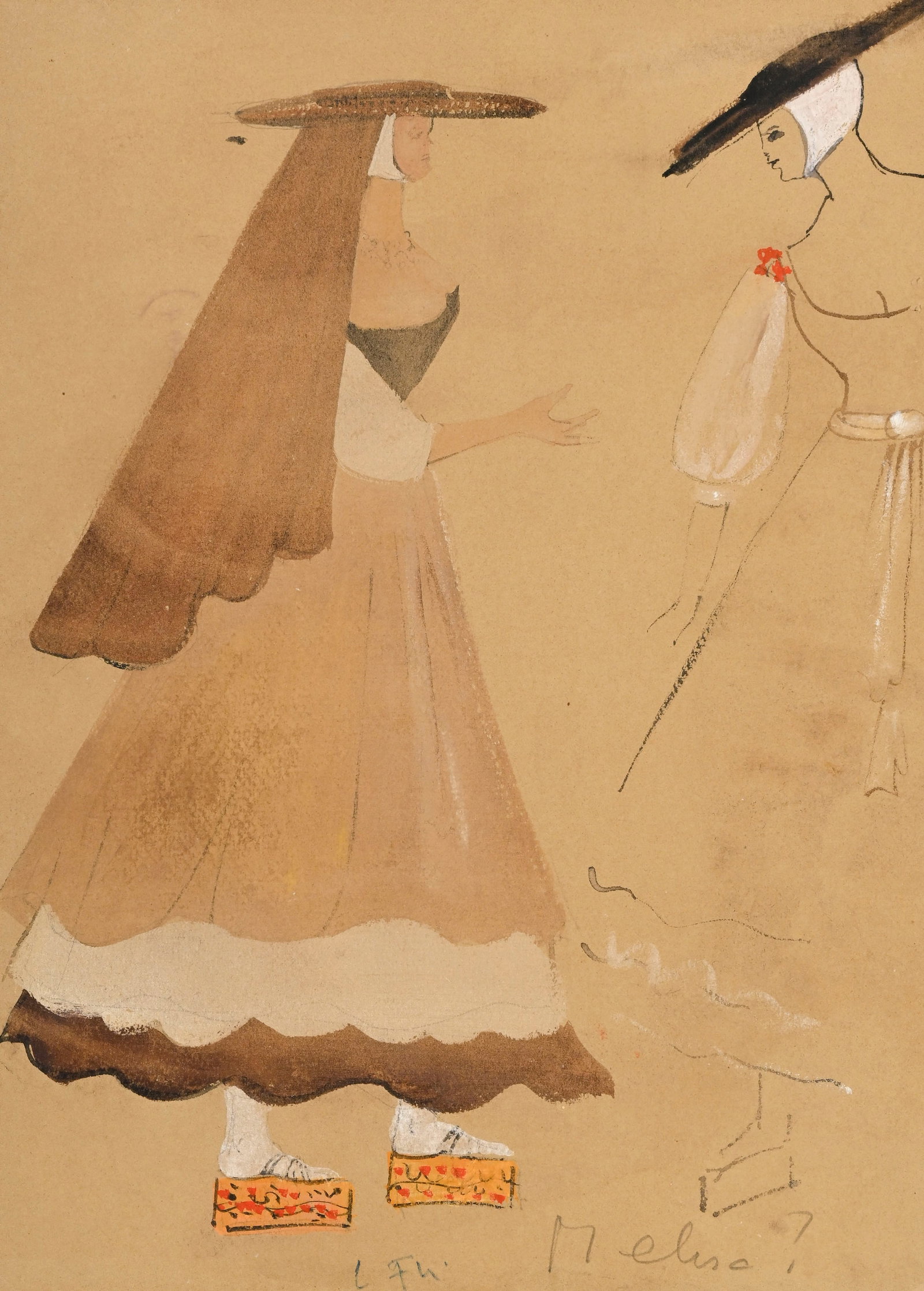 Leonor Fini (1907-1996), Projets de costumes, suite de 7 croquis à l'aquarelle, gouache, encre  - 7
