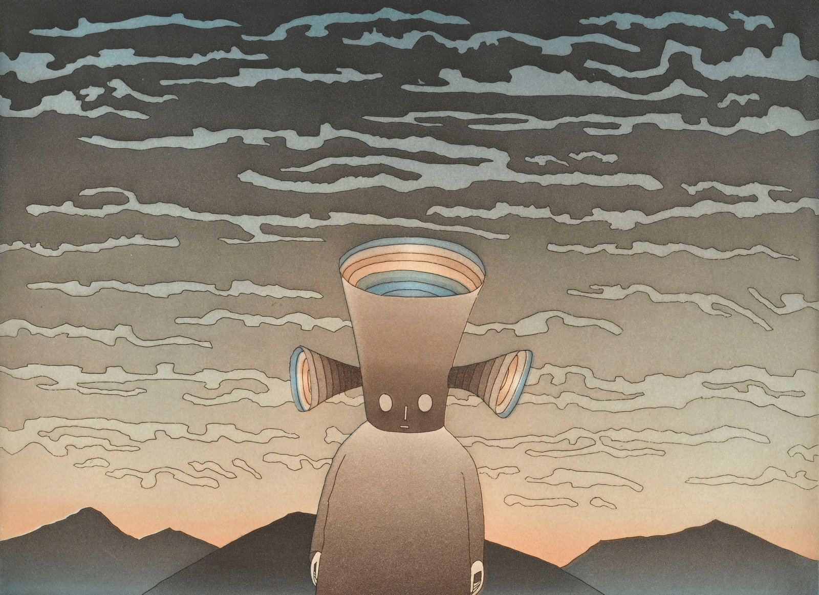 Jean-Michel Folon (1934-2005), d'après, "Robot", lithographie en couleurs, signée et num&#: Jean-Michel Folon (1934-2005), d'après, "Robot", lithographie en couleurs, signée et numérotée 41/90, 27x35,5 cm Condition Feuille légèrement insolée Enc
