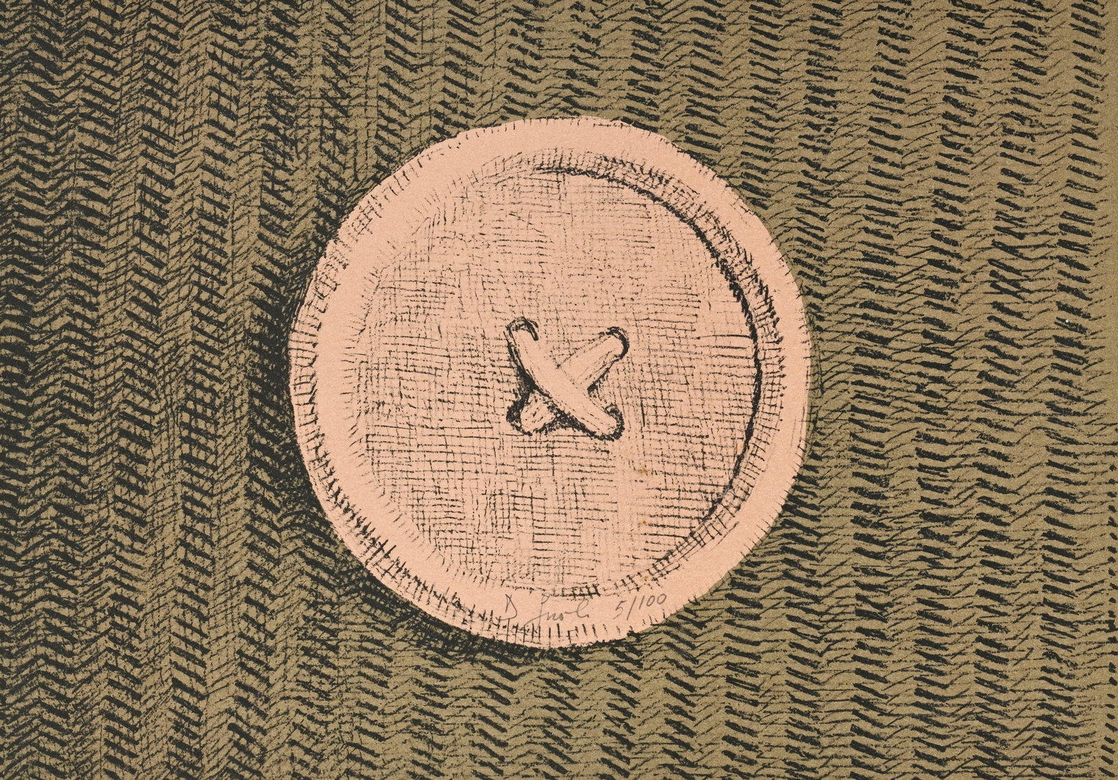 Domenico Gnoli (1933-1970), d'après , "Bottone - Bouton", 1967, lithographie en couleurs, sign&: Domenico Gnoli (1933-1970), d'après , "Bottone - Bouton", 1967, lithographie en couleurs, signée et numérotée 5/100, 20,5x29,5 cm