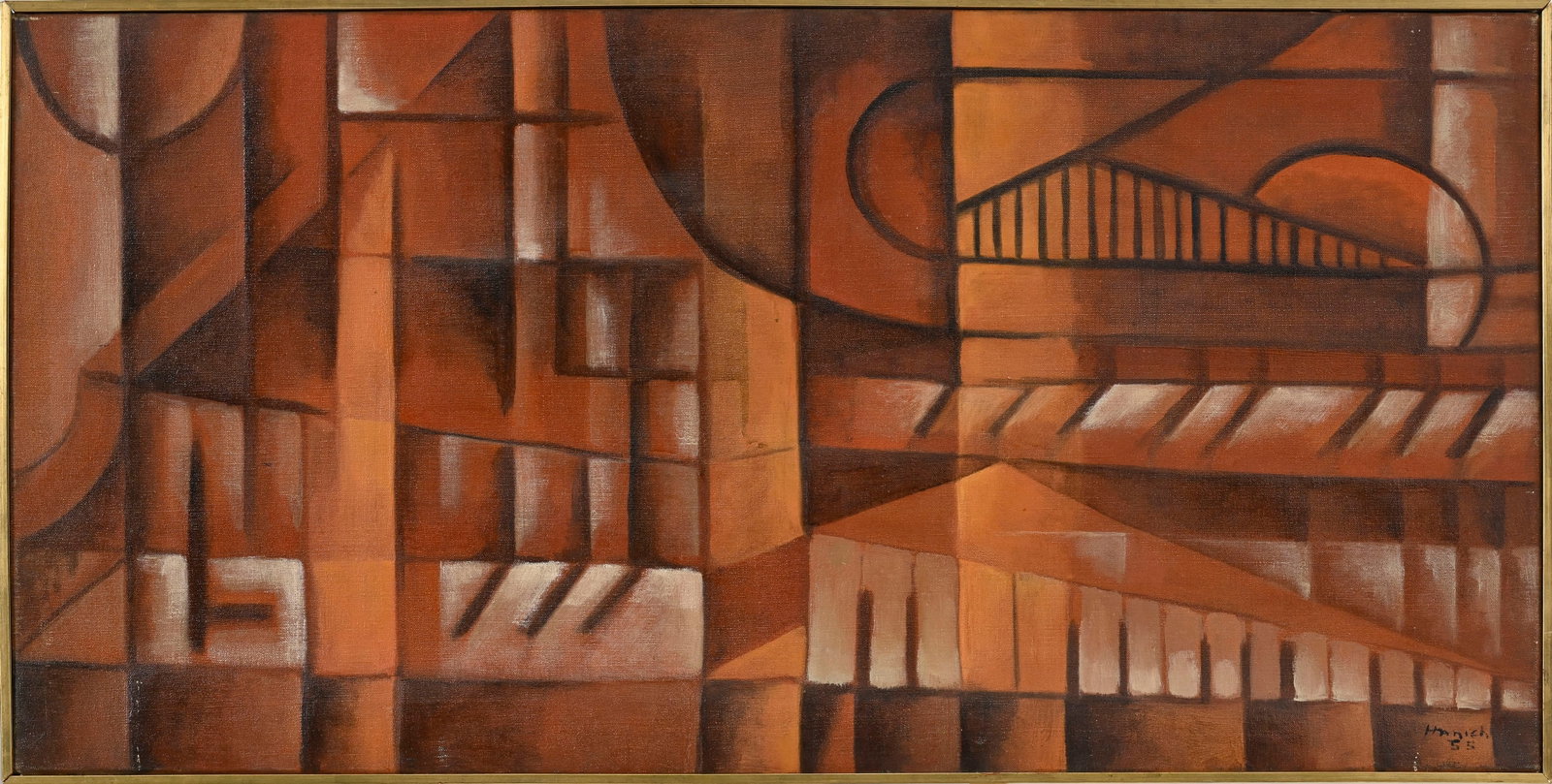 Davos Hanich (1922-1987), Composition terra cotta, 1955, huile sur toile, signée et datée, - 2