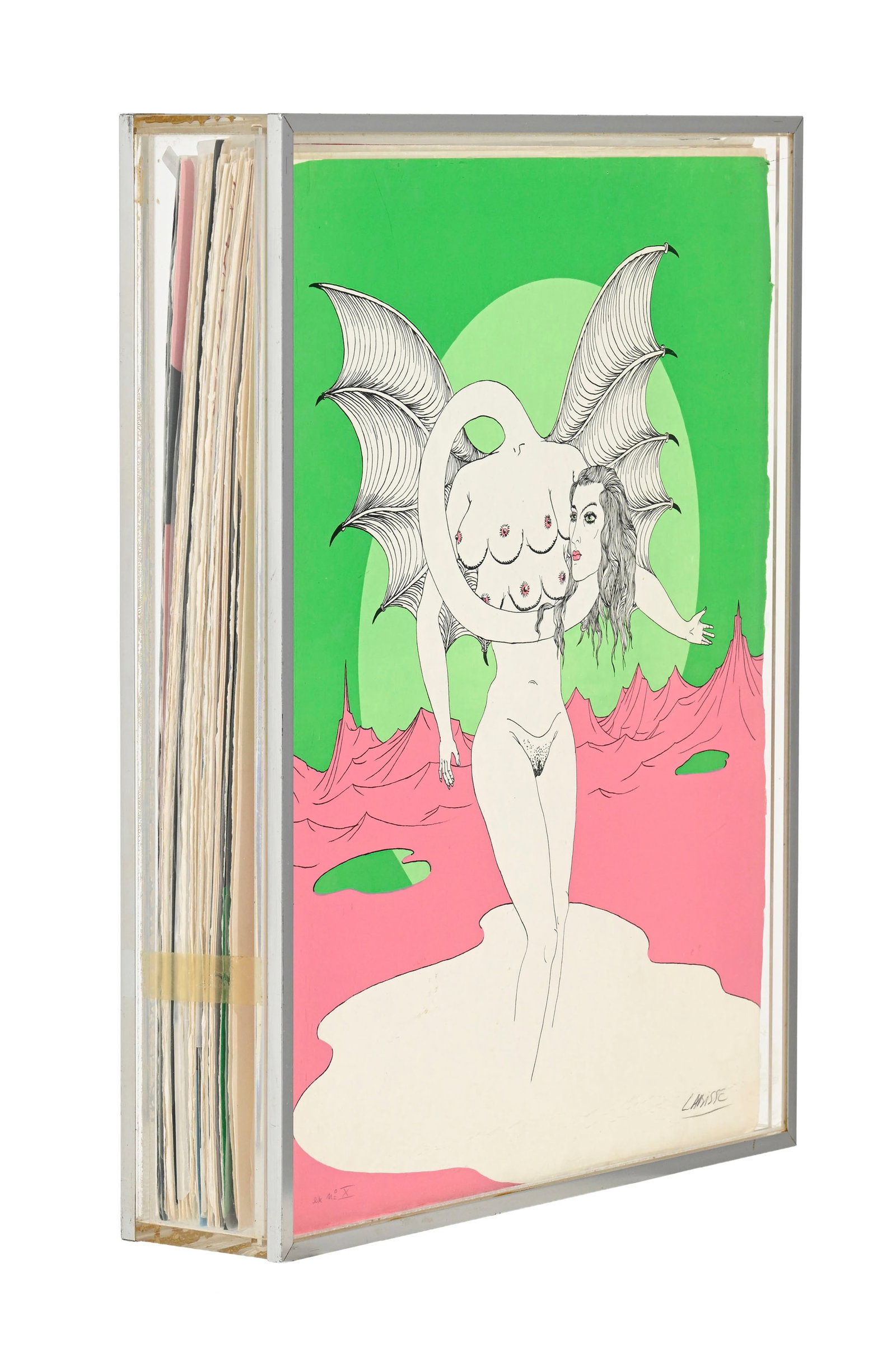 Félix Labisse (1905-1982), "Histoire naturelle". _Paris, Tchou, 1974\._ Ouvrage in-plano en ff.: Félix Labisse (1905-1982), "Histoire naturelle". Paris, Tchou, 1974. Ouvrage in-plano en ff. sous emboîtage plexiglass transparent. Orné de 30 lithographies à plein page. Tirage