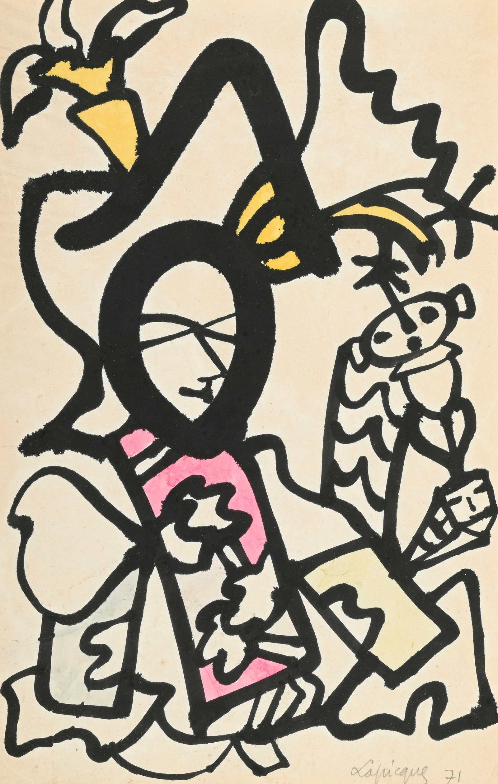 Charles Lapicque (1898-1988), "L'heure espagnole", 1971, encre et aquarelle sur papier, signée : Charles Lapicque (1898-1988), "L'heure espagnole", 1971, encre et aquarelle sur papier, signée et datée, 37x23,5 cm (à vue) Bibliographie en lien: Bernard Balanci, Georges Blache, Charl
