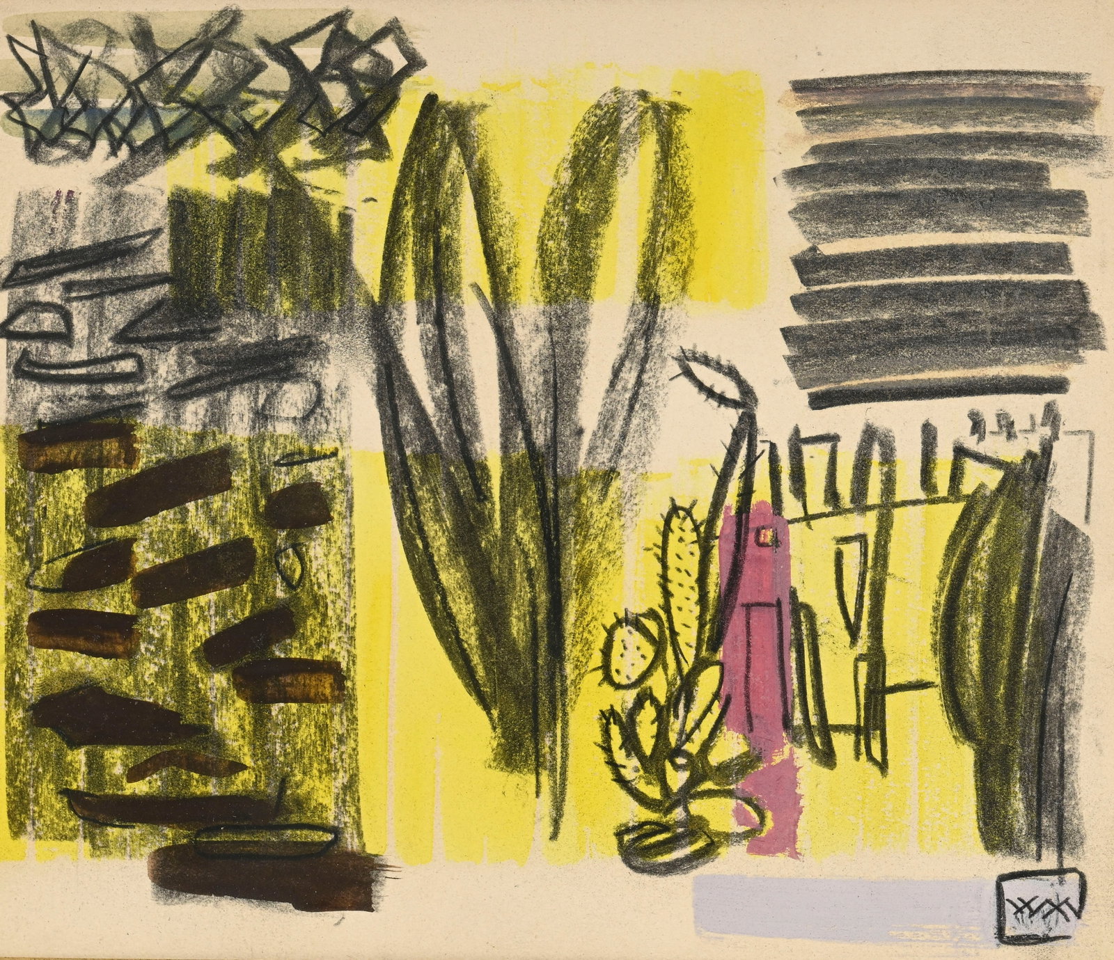 Willy Mucha (1905-1995), Composition, 1954, technique mixte sur papier, monogrammée, signé: Willy Mucha (1905-1995), Composition, 1954, technique mixte sur papier, monogrammée, signée et datée au verso, 19x22 cm
