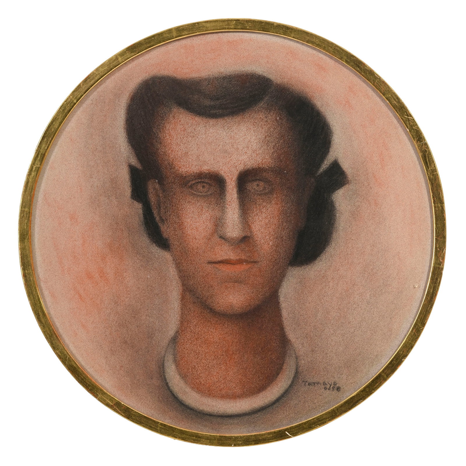 Rufino Tamayo (1899-1991), Portrait de Mme Topazia Markevitch, née Princesse Caetani, 1958, fus: Rufino Tamayo (1899-1991), Portrait de Mme Topazia Markevitch, née Princesse Caetani, 1958, fusain et sanguine sur papier, signé et daté, d. 48 cm (à vue) Provenance: Acquis