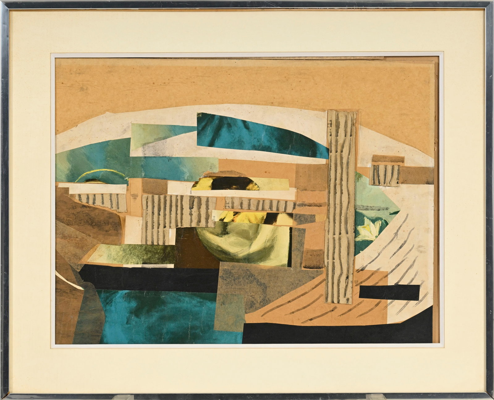 Ecole du XXe s., Composition, technique mixte et collage sur carton, trace de signature (illisible), - 2