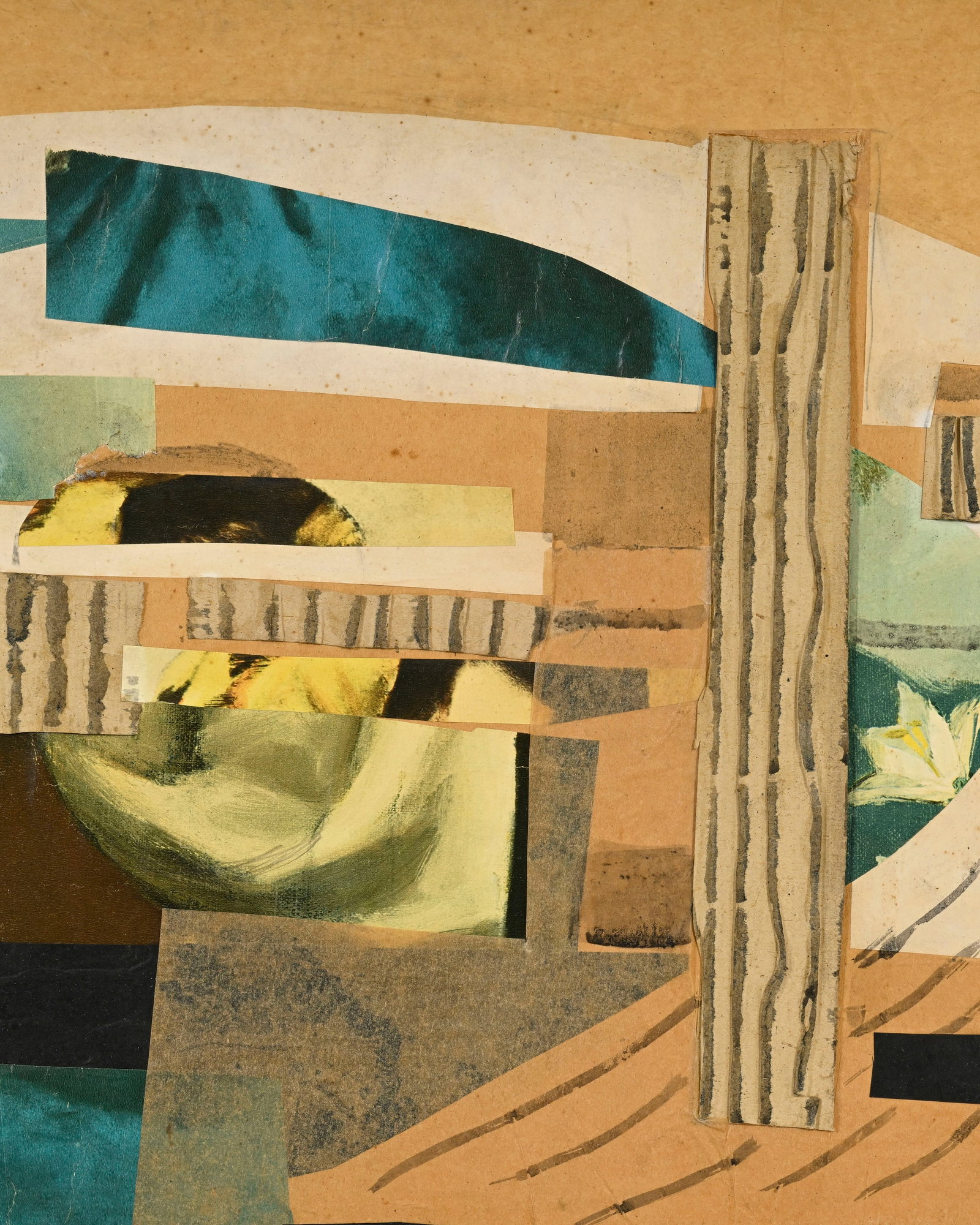 Ecole du XXe s., Composition, technique mixte et collage sur carton, trace de signature (illisible), - 3