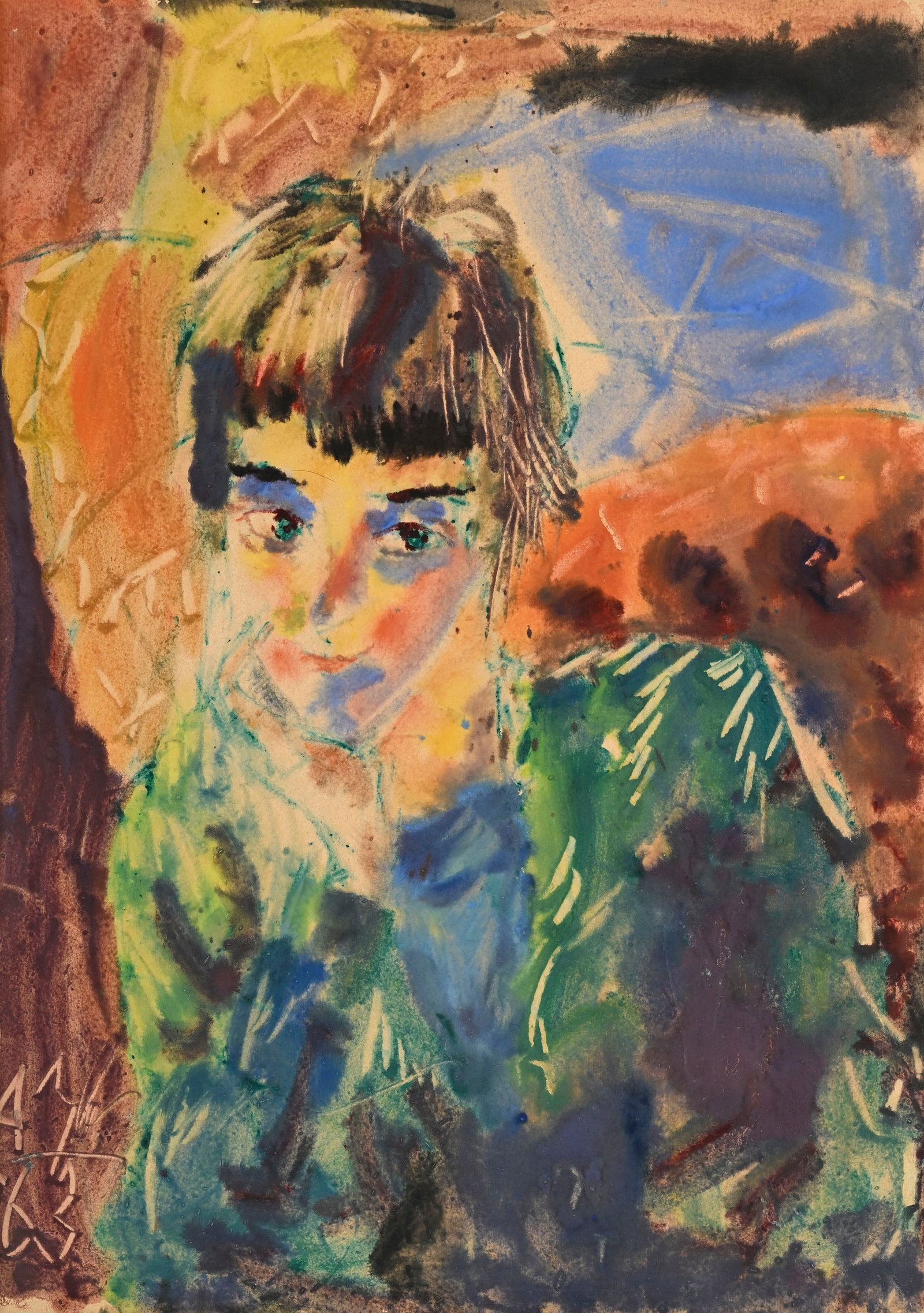 Anatolij Timofeevic Zverev (1931-1986), Portrait d'Allegra Markevitch à 13 ans à Moscou, 1: Anatolij Timofeevic Zverev (1931-1986), Portrait d'Allegra Markevitch à 13 ans à Moscou, 1963, technique mixte (aquarelle, encre et pastel) sur papier, signée et datée, 80,5x57 cm