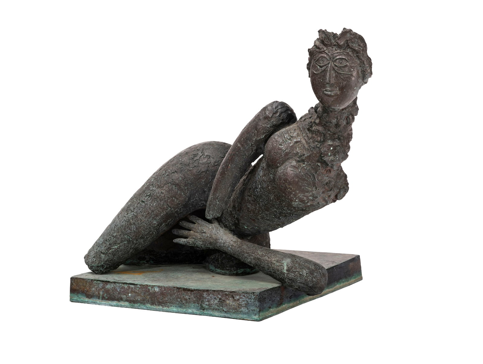 Louis Cane (1943-2024), Femme nue allongée, sculpture en bronze, signée, long. 90 cm et h.: Louis Cane (1943-2024), Femme nue allongée, sculpture en bronze, signée, long. 90 cm et h. 64 cm