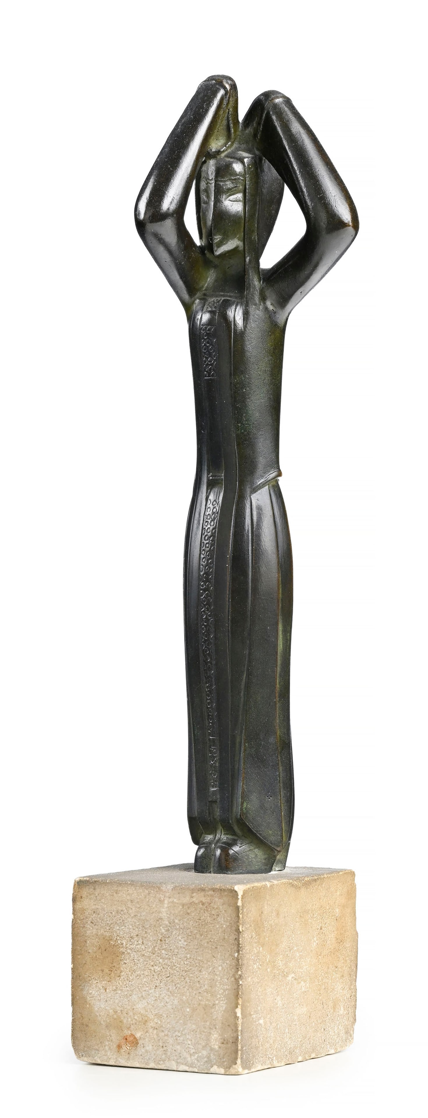 Joseph Csaky (1888-1971), "Jeune fille se coiffant", sculpture en bronze, monogrammée et num: Joseph Csaky (1888-1971), "Jeune fille se coiffant", sculpture en bronze, monogrammée et numérotée 4 sur le socle, h. 25,5 cm (hors socle) Certificat de M. Jean Pierre Camard, Paris,