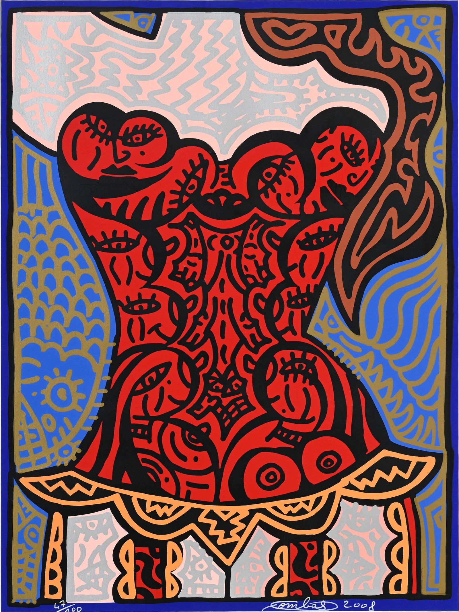 Robert Combas (1957), d'après, "Guêpière", 2008, lithographie en couleurs, signé: Robert Combas (1957), d'après, "Guêpière", 2008, lithographie en couleurs, signée, datée et numérotée 47/100, 73x54,5 cm