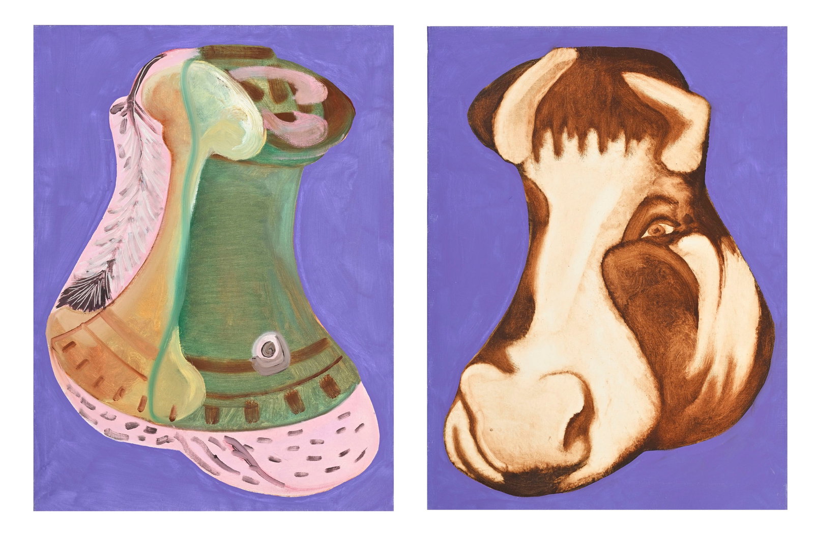 Vincent Corpet (1958), "Sans titre (2714 H et P 21 VIII 2X11", 1996, diptyque, paire d'huiles sur to: Vincent Corpet (1958), "Sans titre (2714 H et P 21 VIII 2X11", 1996, diptyque, paire d'huiles sur toile, signées et datées au verso, 73,5x54 cm (chaque) Au verso: étiquette de la Galeri
