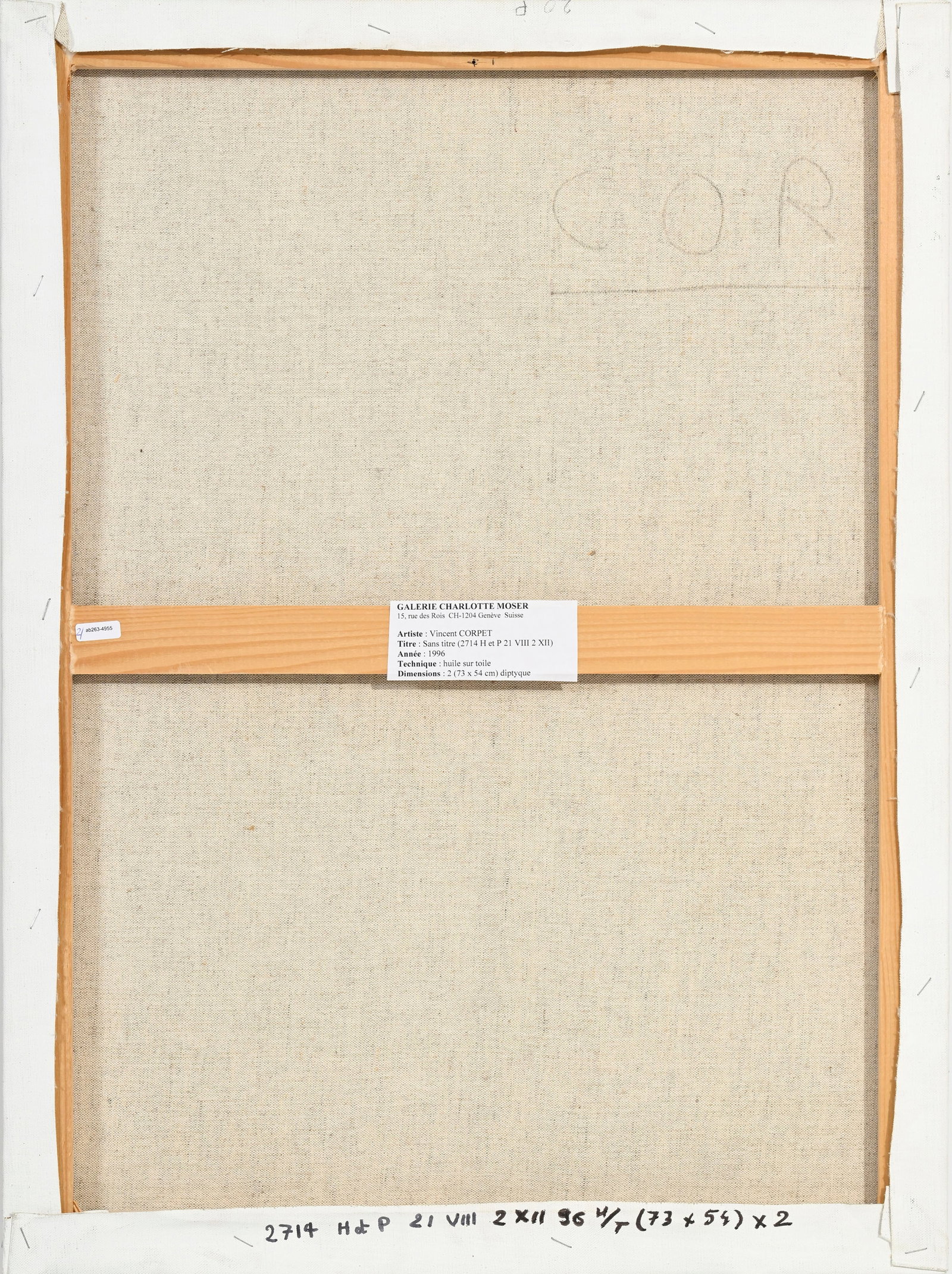 Vincent Corpet (1958), "Sans titre (2714 H et P 21 VIII 2X11", 1996, diptyque, paire d'huiles sur to - 6