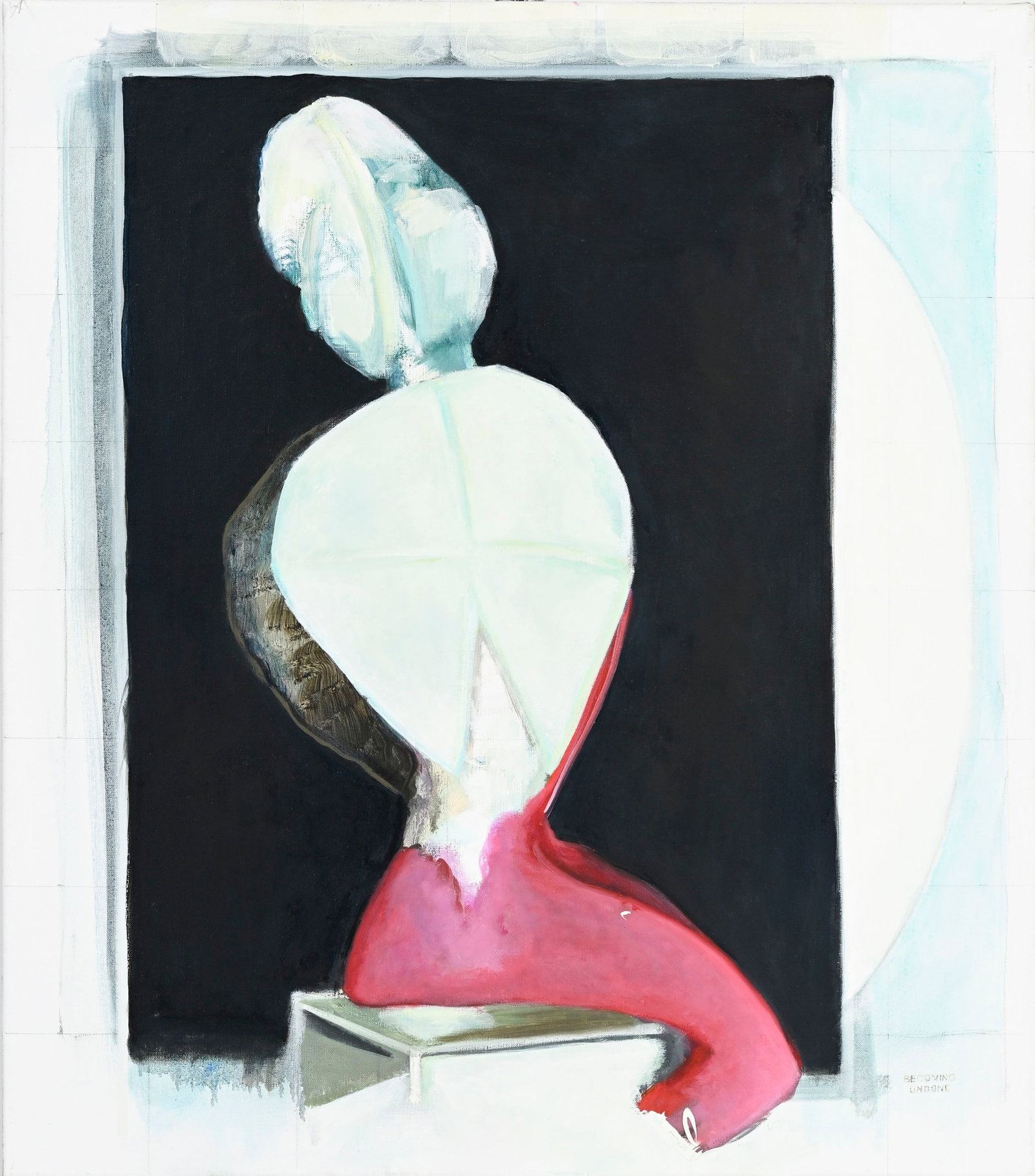 Valerie Favre (1959), "Self portrait after De Chirico Becoming Undone", 2017-2018, huile sur toile, : Valerie Favre (1959), "Self portrait after De Chirico Becoming Undone", 2017-2018, huile sur toile, tsignée, datée et titrée au verso, 80,5x70,5 cm Au verso: étiquette de la Galeri