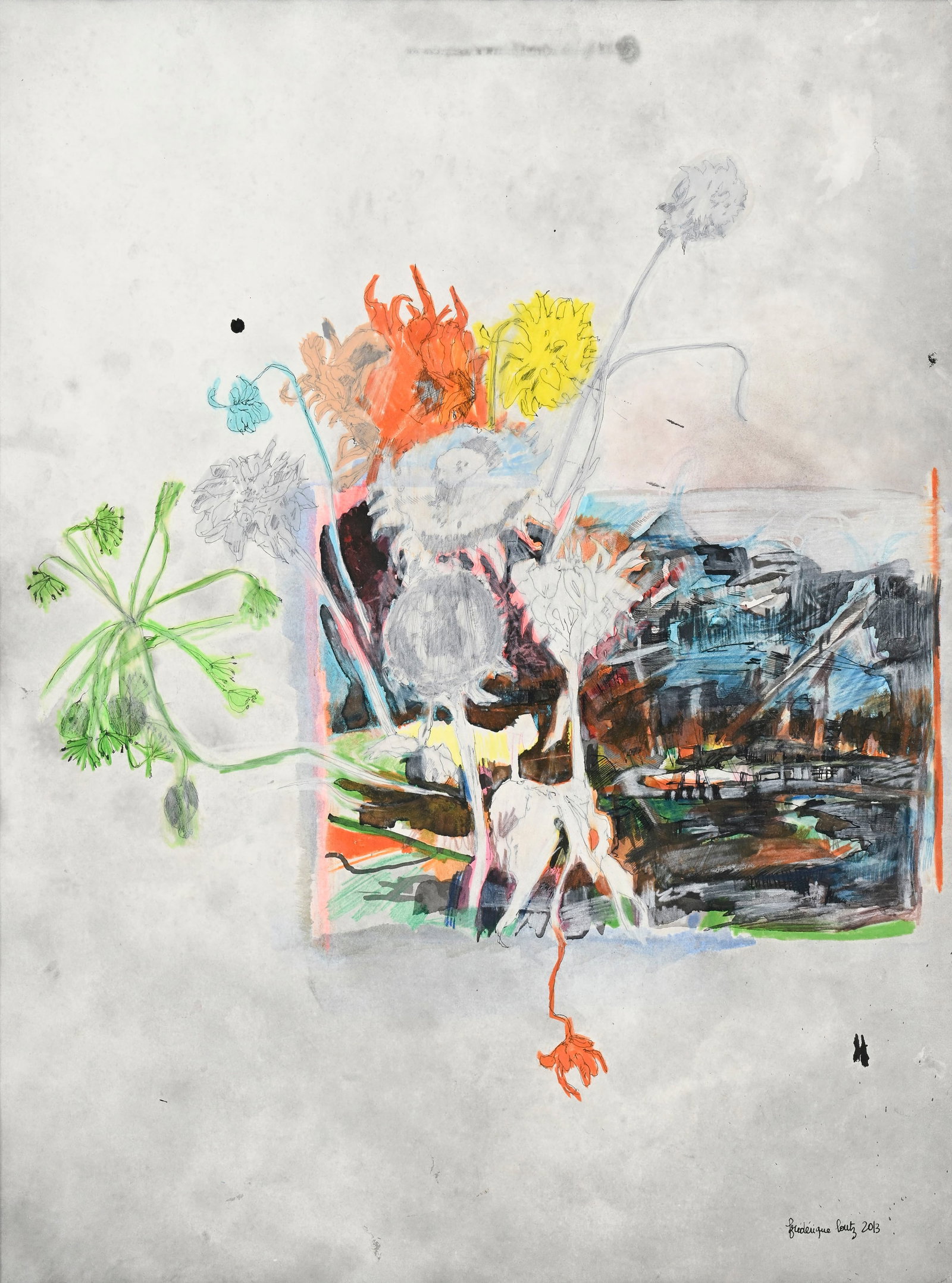 Frédérique Loutz (1974), Composition, 2013, technique mixte sur papier, signée et dat: Frédérique Loutz (1974), Composition, 2013, technique mixte sur papier, signée et datée, 60x45 cm (à vue)