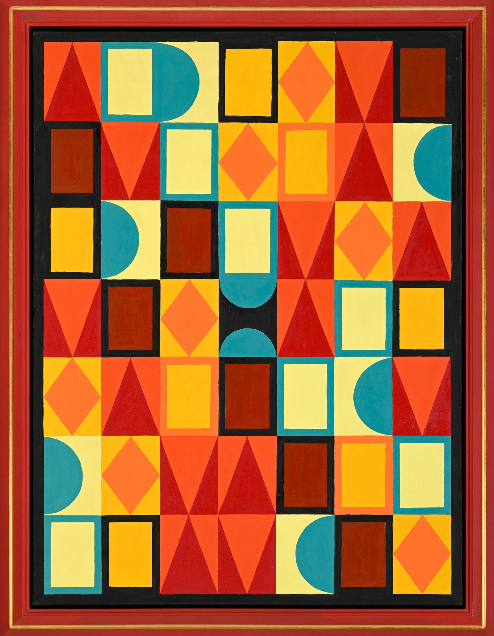 Pierre Mantra (1935), Composition aux figures géométriques rouges, jaunes et bleues, huile - 2