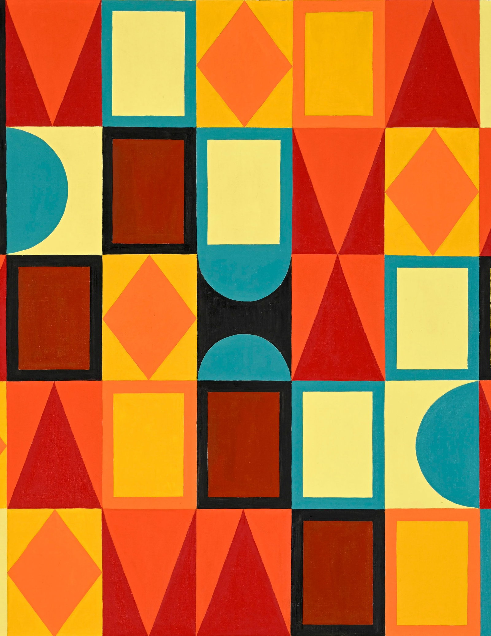 Pierre Mantra (1935), Composition aux figures géométriques rouges, jaunes et bleues, huile - 3