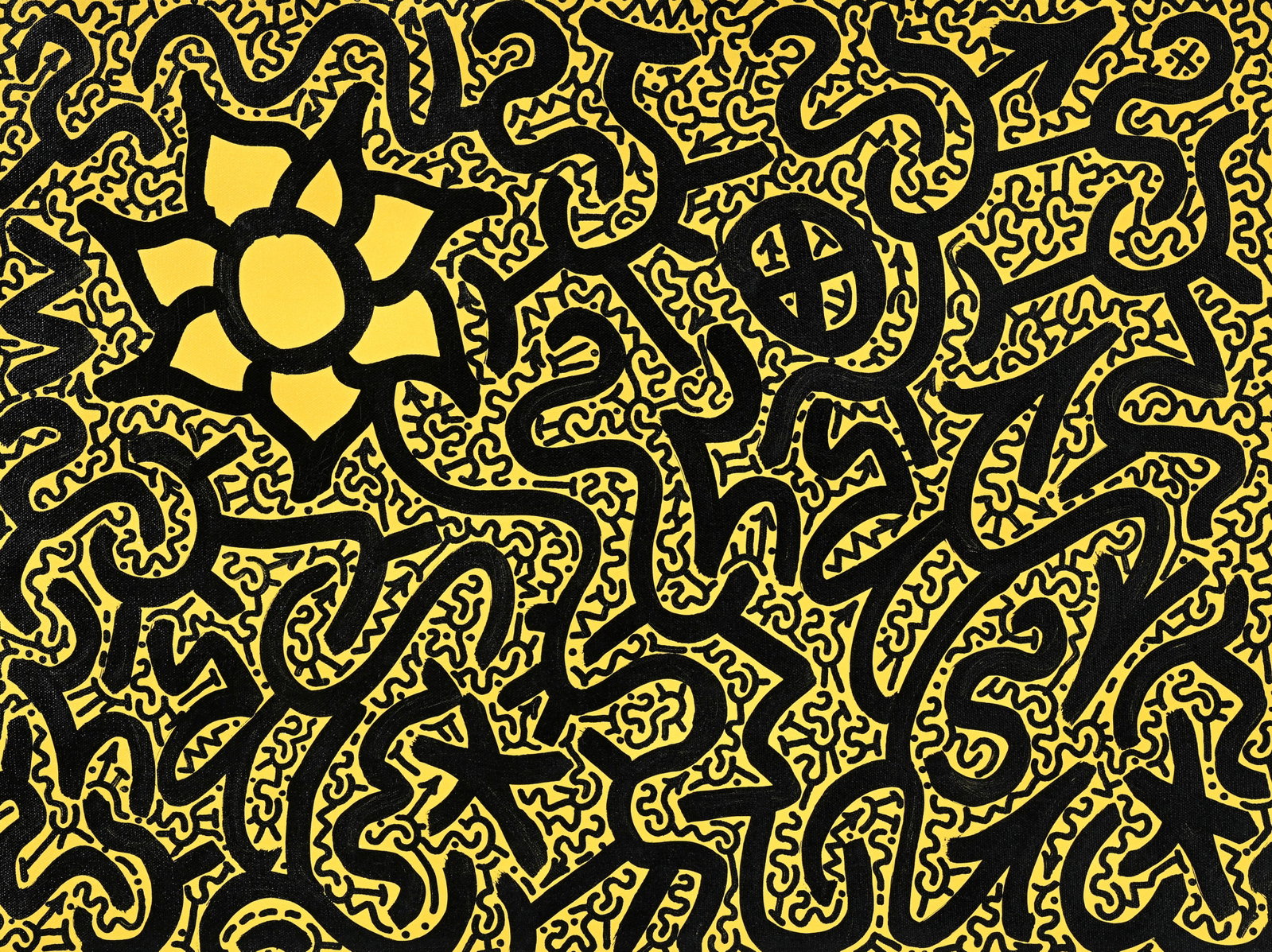 Angel Ortiz (1966), "Humming Flower", 2007, acrylique sur toile, signée au verso, 46x61 cm : Angel Ortiz (1966), "Humming Flower", 2007, acrylique sur toile, signée au verso, 46x61 cm Certificat de la Galerie Quadreria, Livenza Photographie de l'artiste avec l'oeuvre, signée par